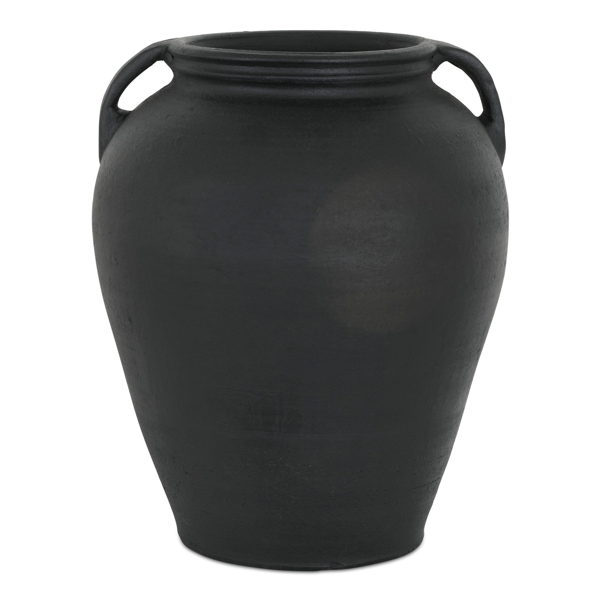 Edrion Vase, Hand-Thrown Terracotta, Greco-Roman Handle Detail, Black