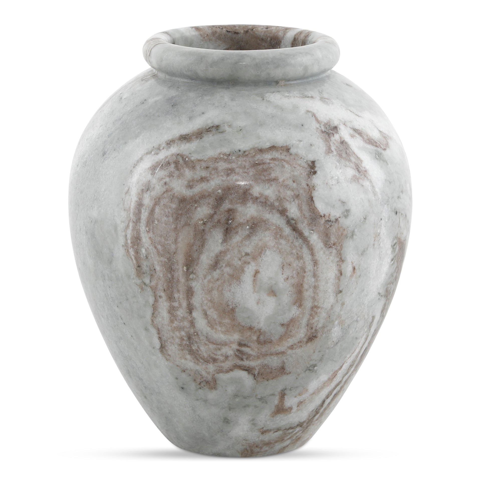 Varek Vase, Curved Silhouette, Solid Torrento Marble, Natural Veining