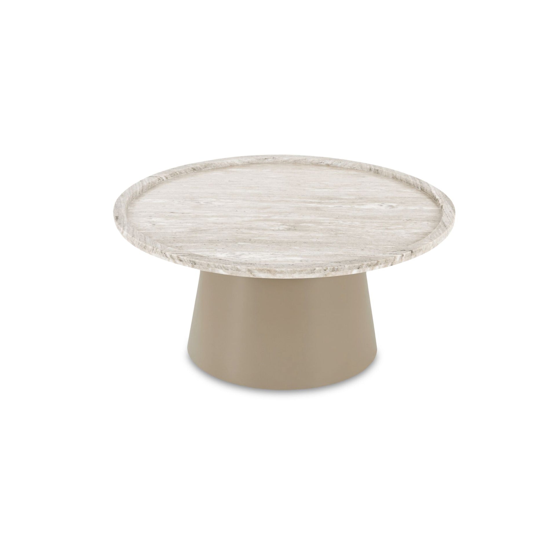 Elunara Coffee Table, Round Antique White Marble Tray Top, Pedestal Iron Base, Compact Size, White