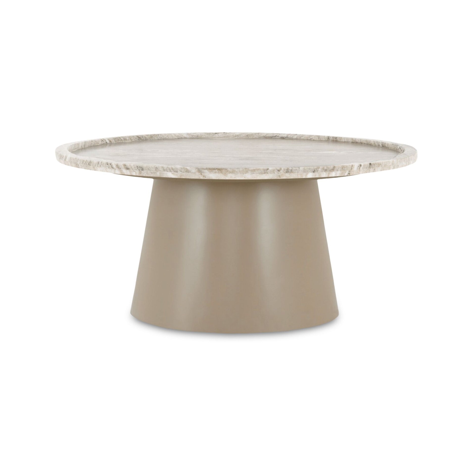 Elunara Coffee Table, Round Antique White Marble Tray Top, Pedestal Iron Base, Compact Size, White