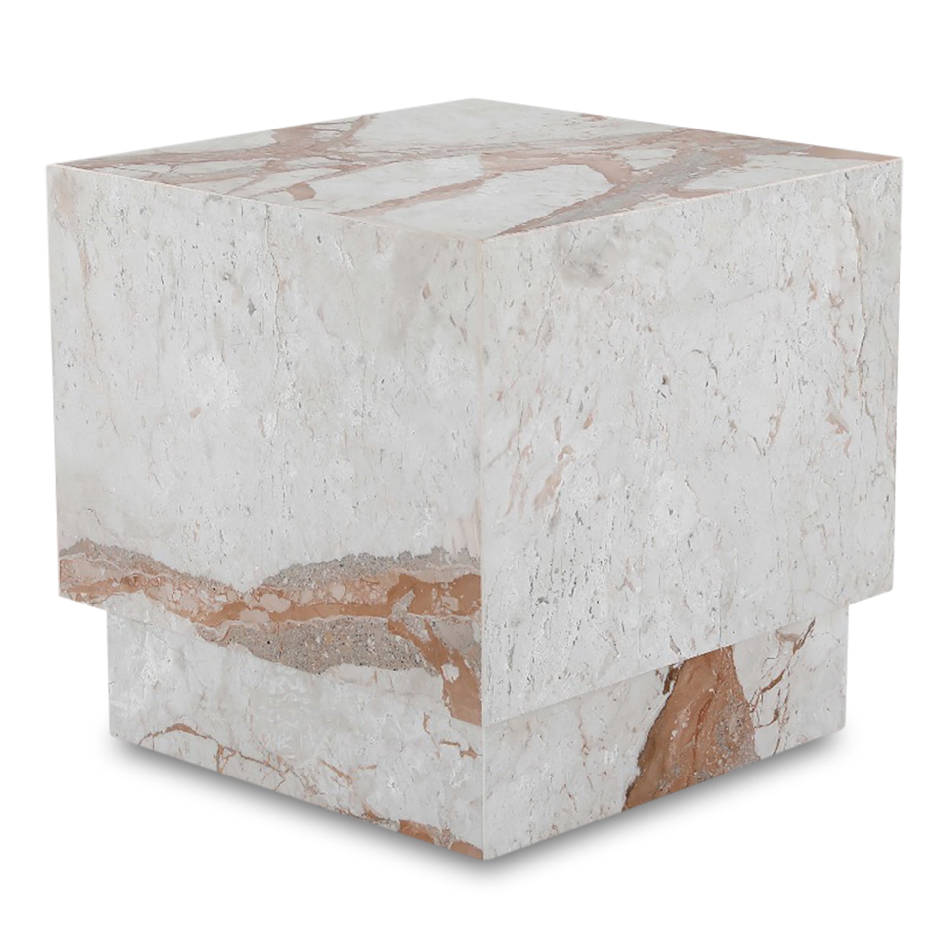Tahlira Accent Table, Square Breccia Aurora Marble Top with Recessed Base, MDF Core, Breccia Marble