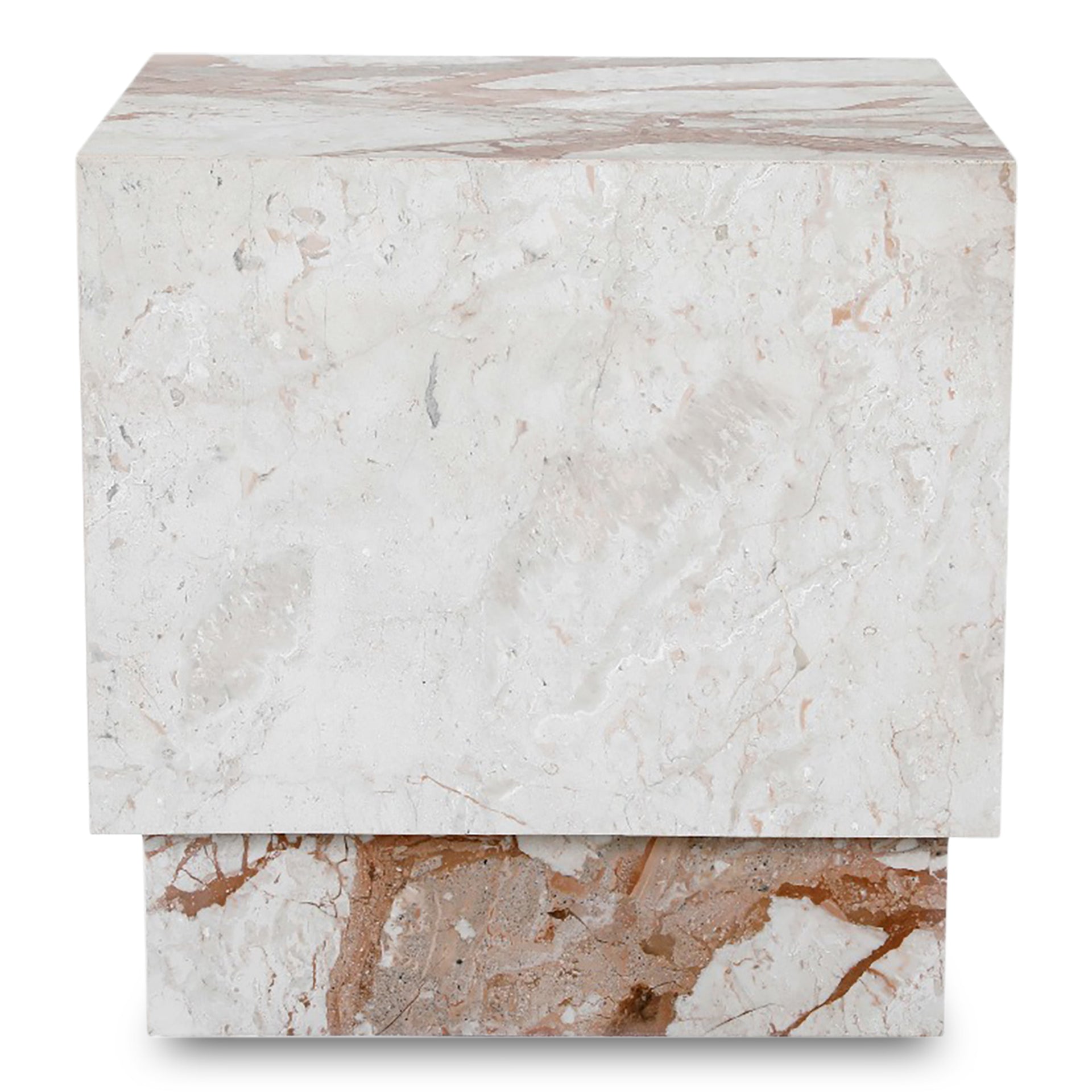 Tahlira Accent Table, Square Breccia Aurora Marble Top with Recessed Base, MDF Core, Breccia Marble