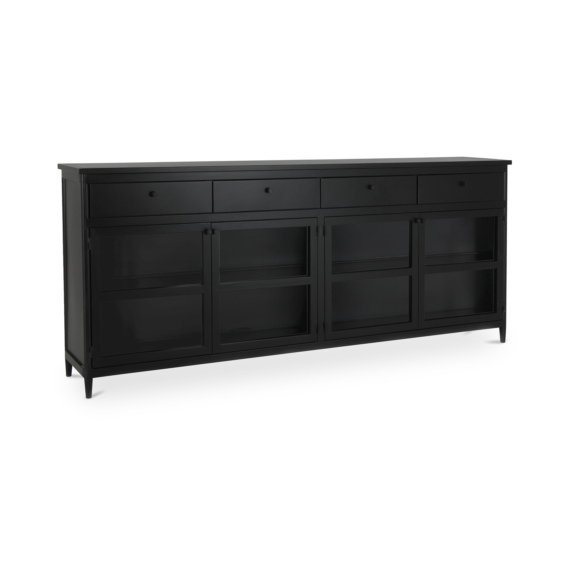Calen Sideboard, Black Powder-Coated Iron With Tempered Glass Doors, Black
