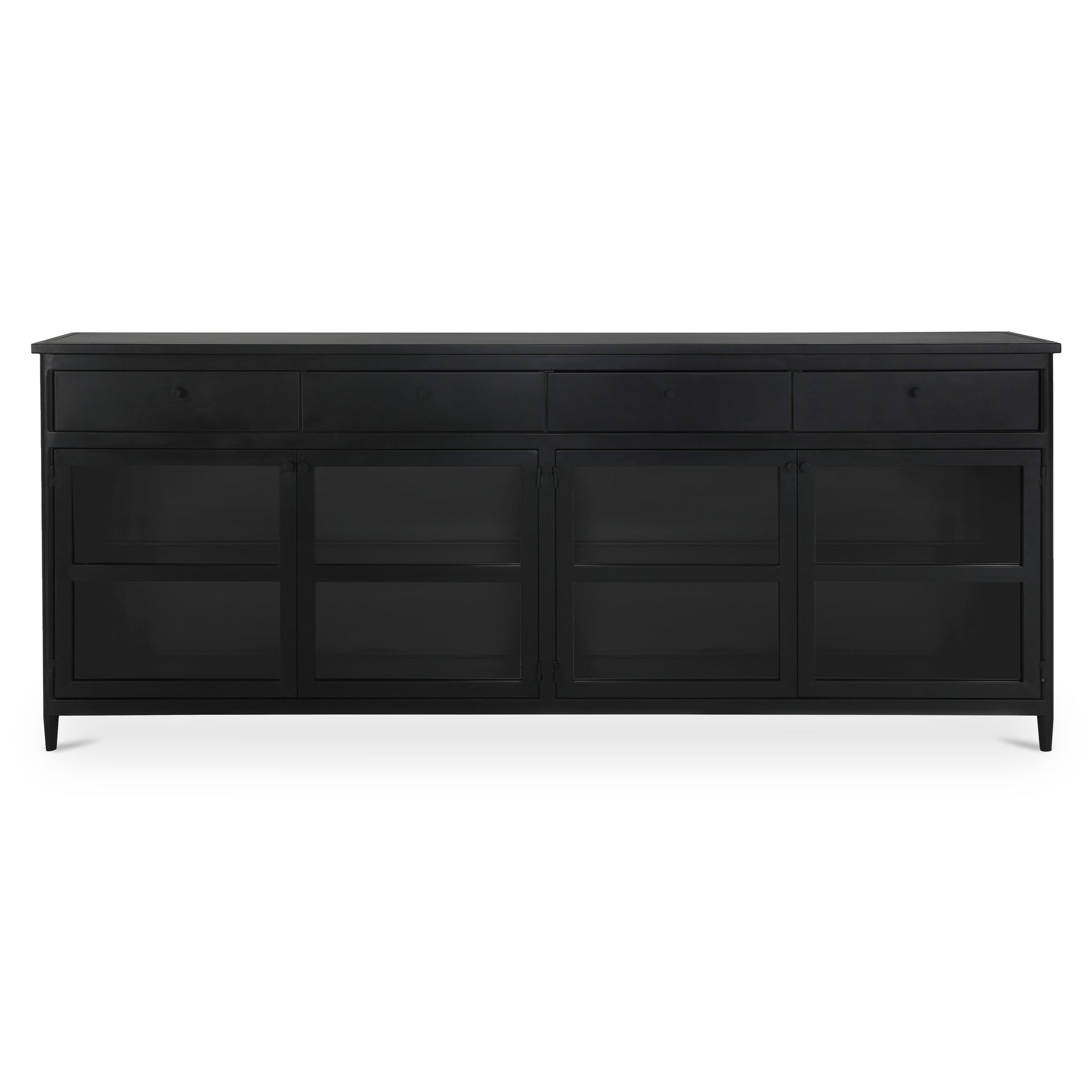Calen Sideboard, Black Powder-Coated Iron With Tempered Glass Doors, Black