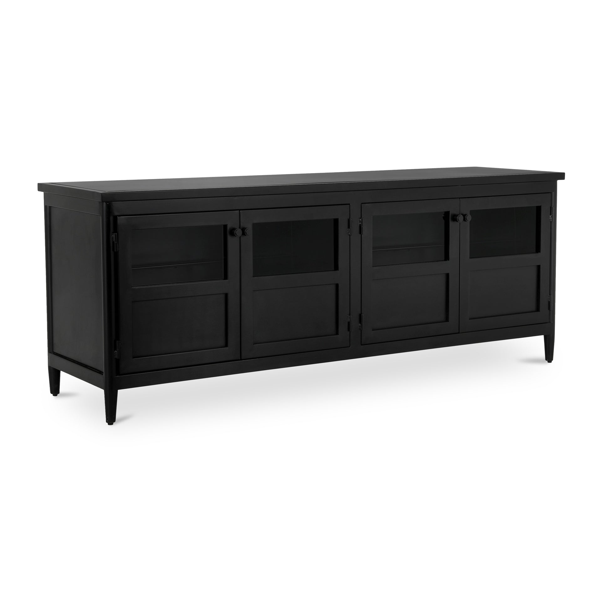 Calen Media Unit, Iron, Tempered Glass Doors, Powder-Coated Finish, Black