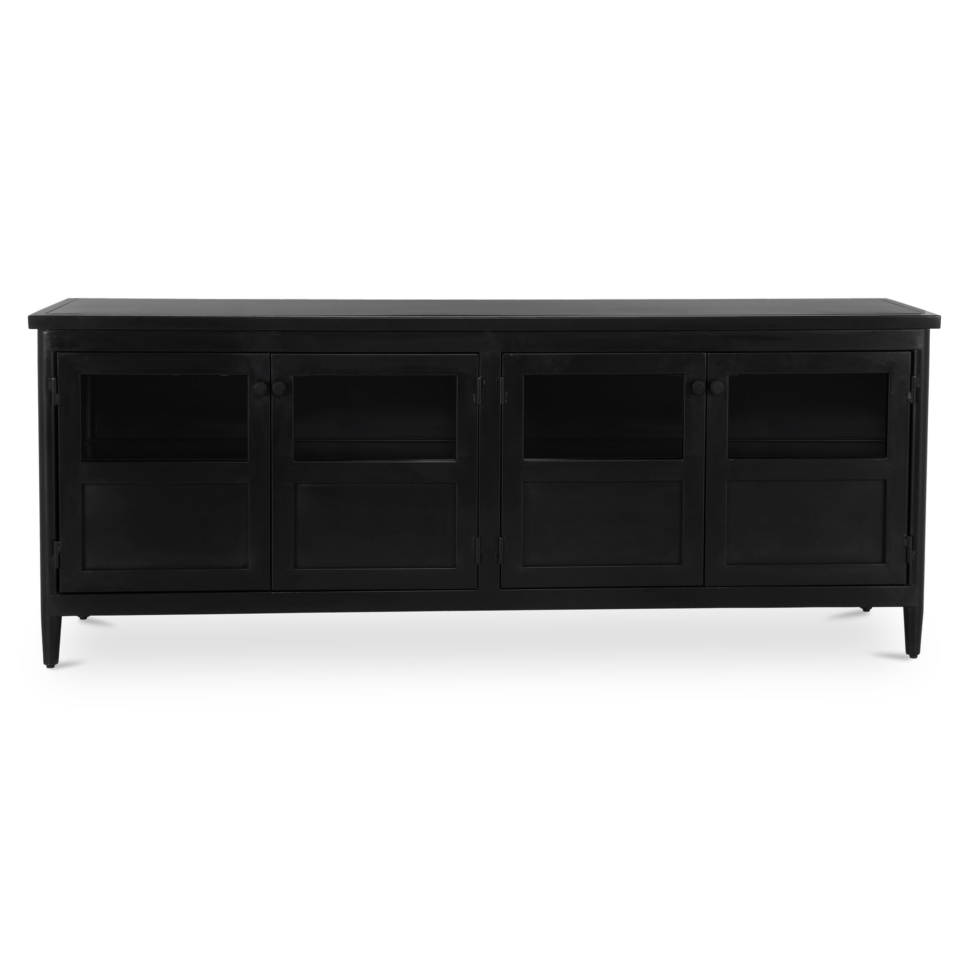 Calen Media Unit, Iron, Tempered Glass Doors, Powder-Coated Finish, Black