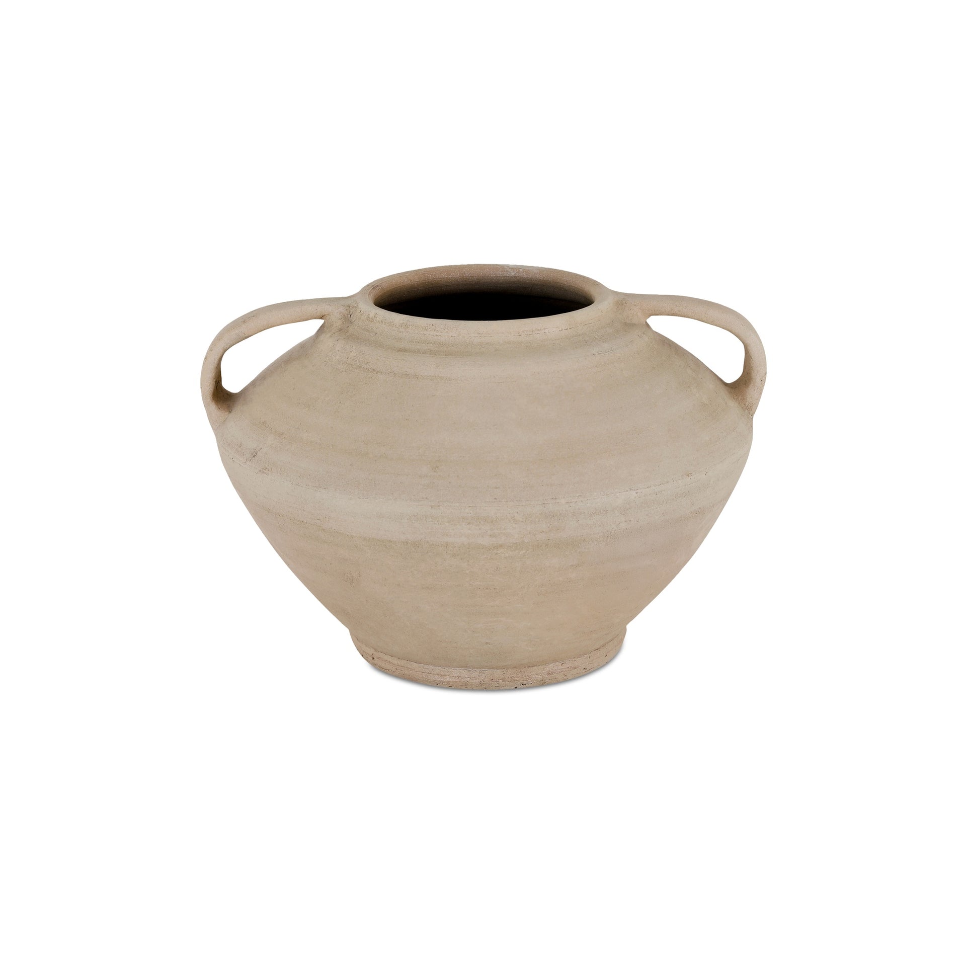 Ottilie Vase, Amphora, Terracotta, Aged Beige Finish, Molded Handle Detail