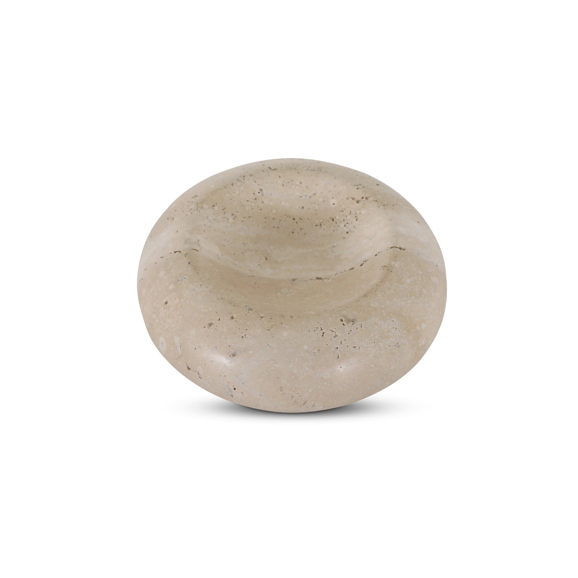 Giselda Decorative Bowl, Round, Travertine, Natural Veining, Natural