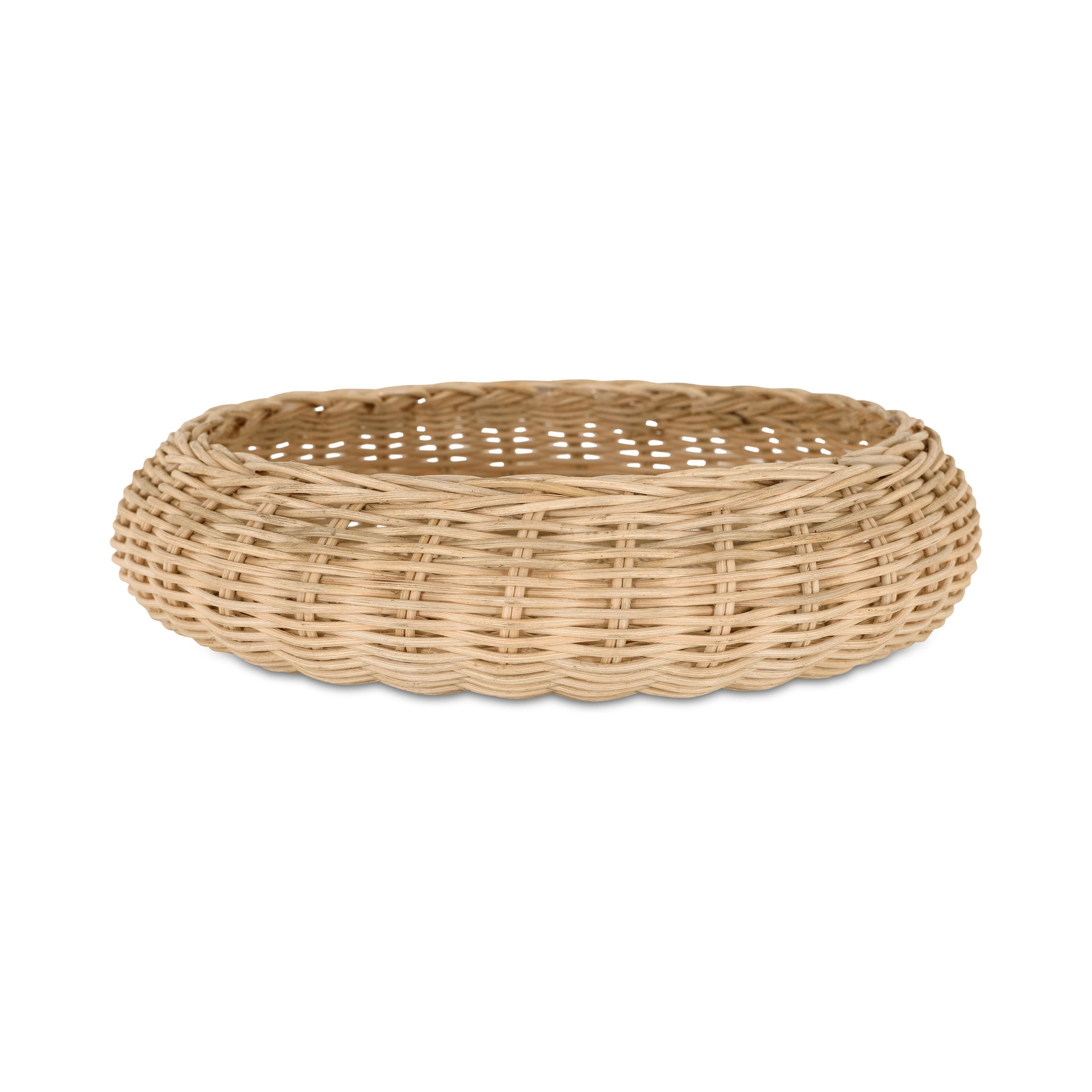 Thessaly Decorative Bowl, Round, Woven Cane, Low Profile, Natural