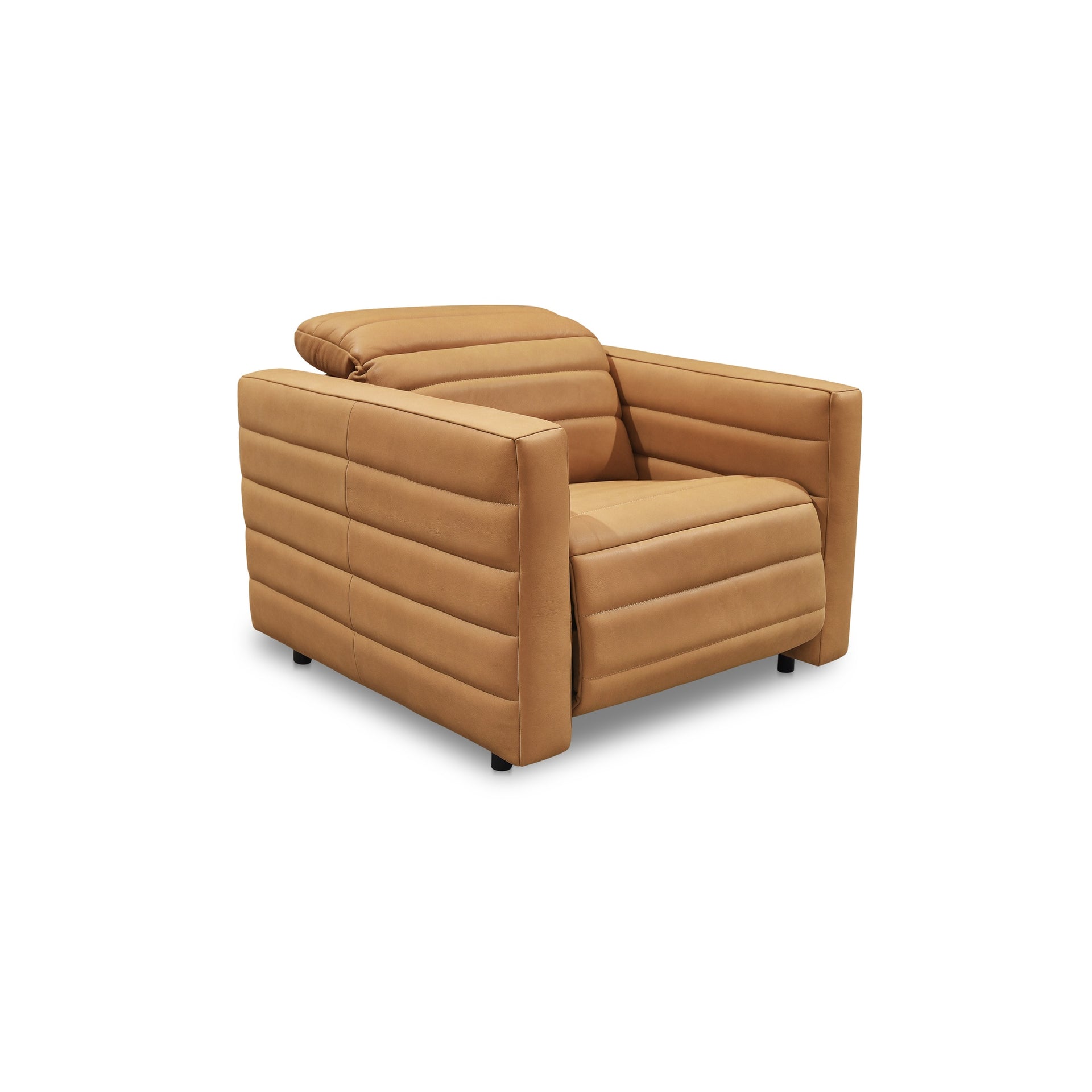 Serelith Power Recliner Accent Chair, Channel-Tufted Top Grain Leather, Tan