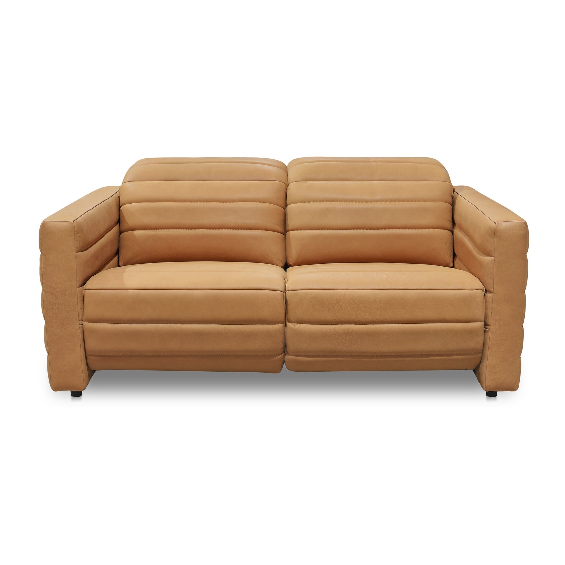 Serelith Sofa, Channel-Tufted Top Grain Leather with Power Recline, Rubberwood Frame, Seats 2, Tan