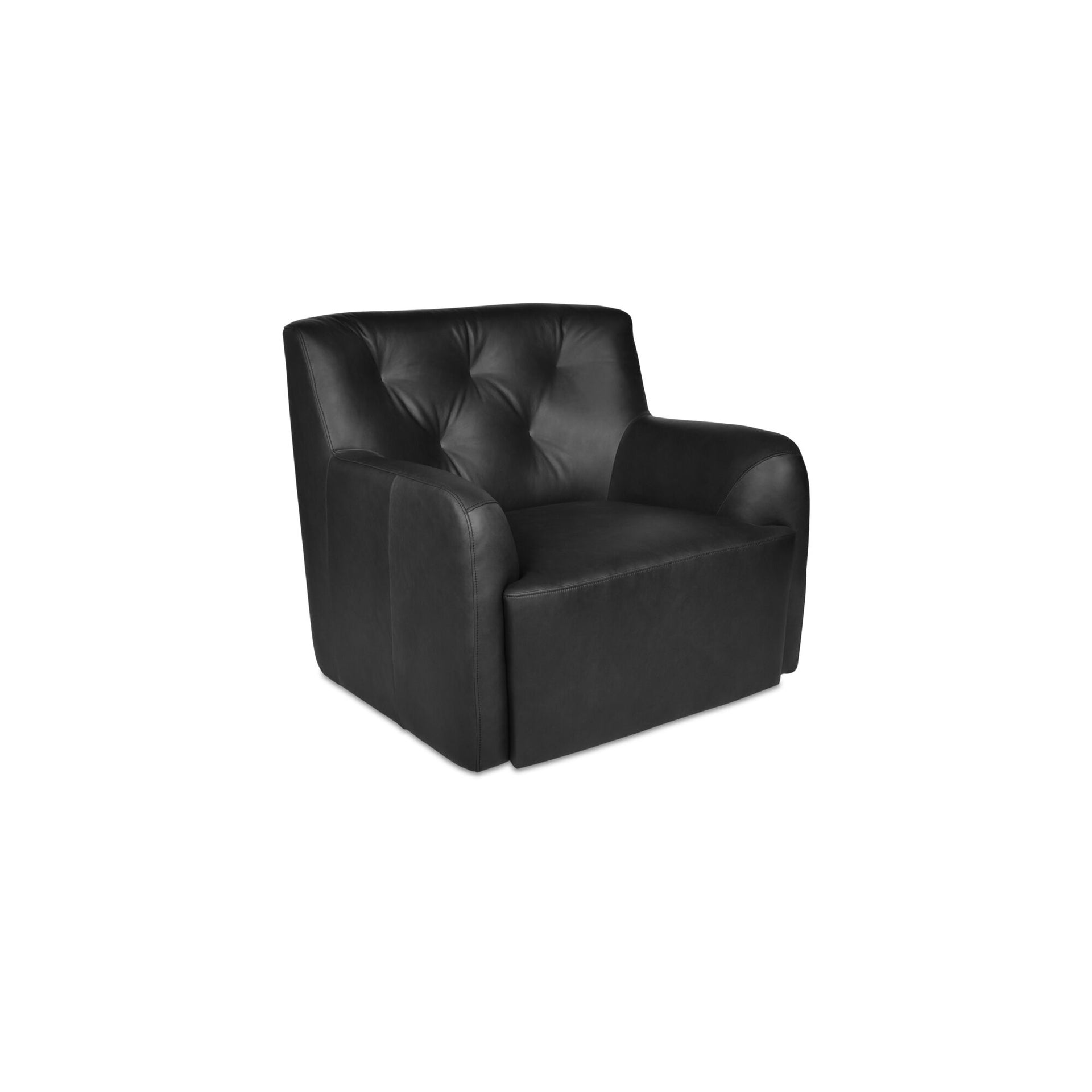 Avira Accent Chair, Top Grain Leather, Tufted Back, Solid Rubberwood Frame, Black