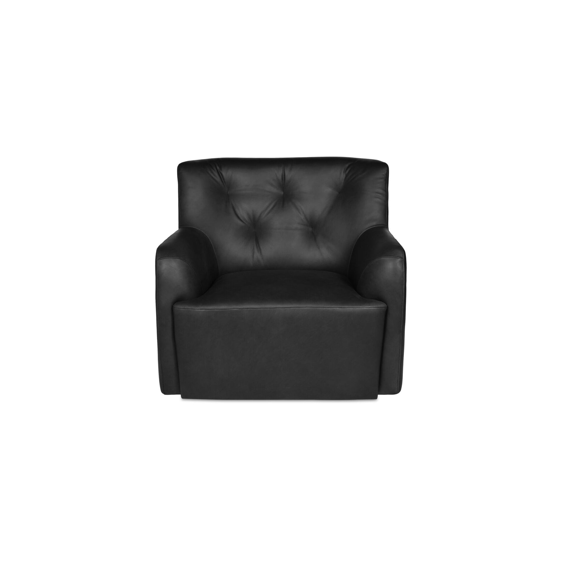 Avira Accent Chair, Top Grain Leather, Tufted Back, Solid Rubberwood Frame, Black