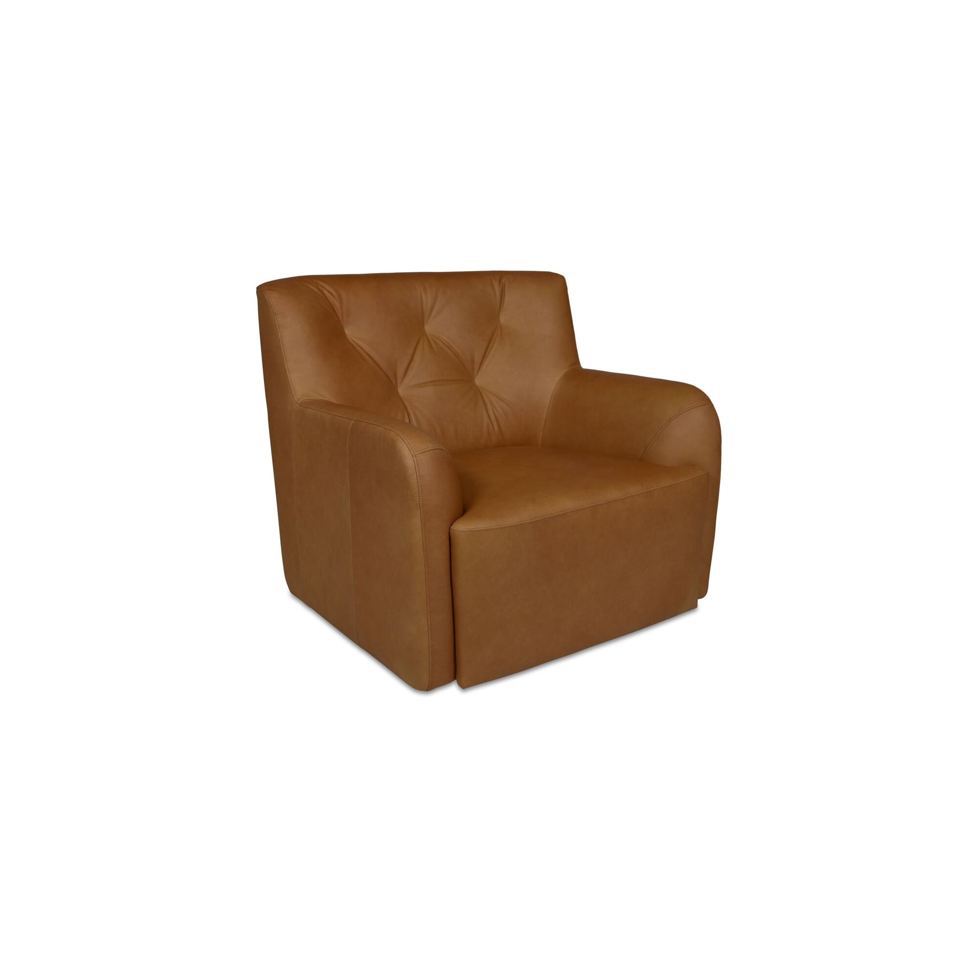 Avira Swivel Accent Chair, Top Grain Leather, Tufted High-Back, Tan