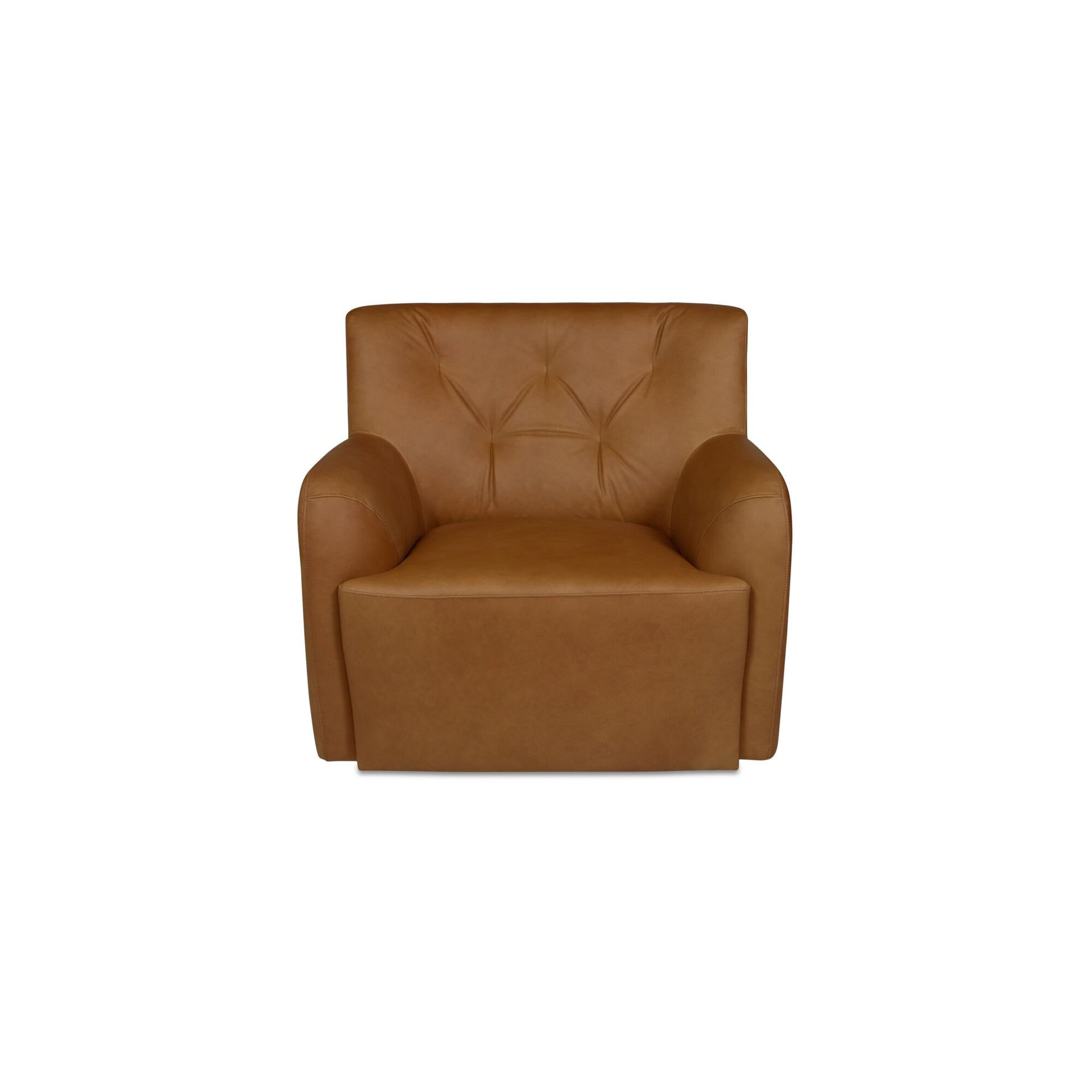 Avira Swivel Accent Chair, Top Grain Leather, Tufted High-Back, Tan