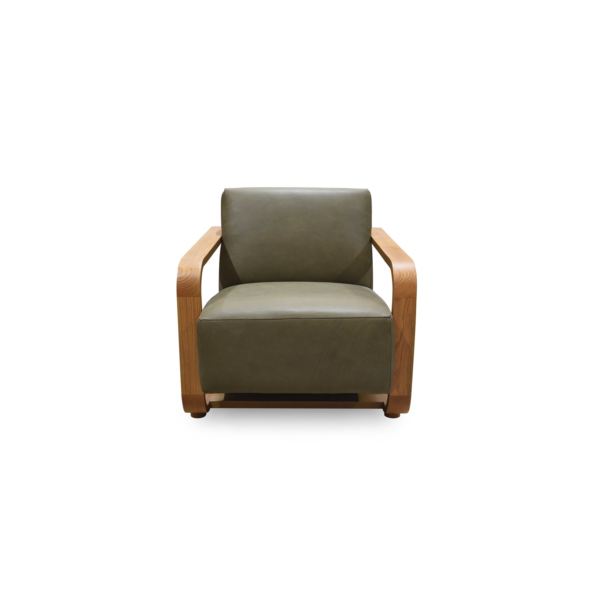 Joseph Occasional Chair, Top Grain Leather Cushion Back with Solid Oak Frame, Olive