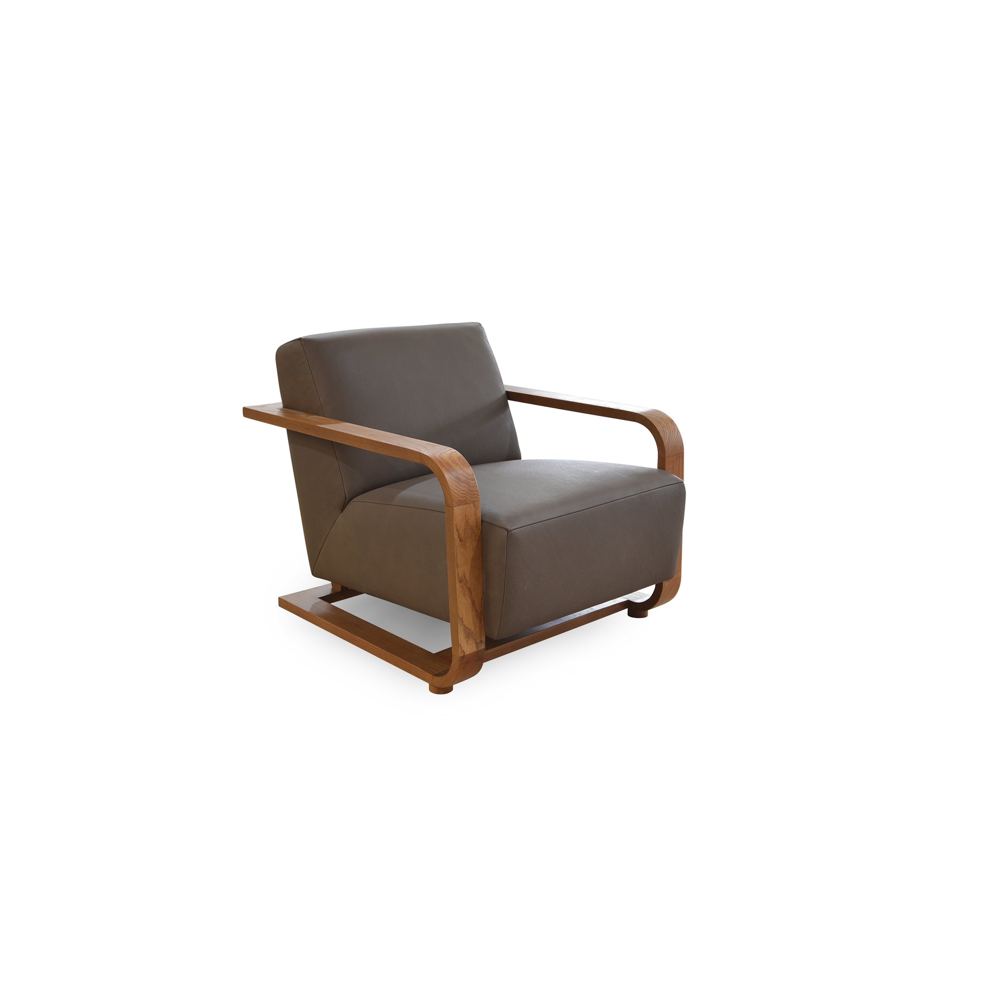 Joseph Occasional Chair, Lounge Profile, Top-Grain Leather, Solid Oak Frame, Cool Brown