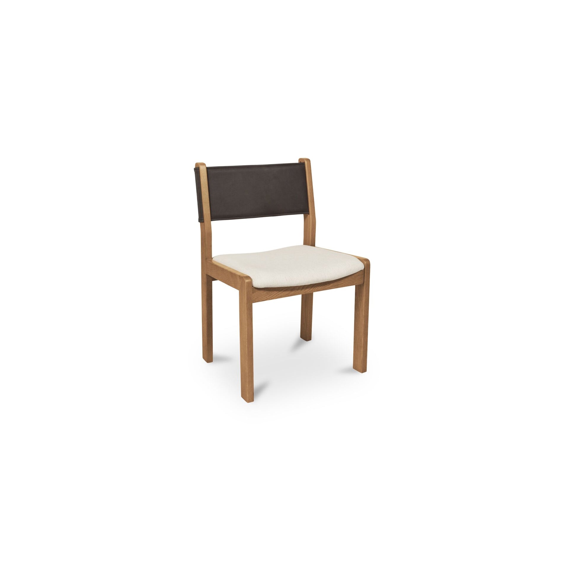 Elsinore Dining Chair, Solid Oak Frame, Top Grain Leather Back, Carved-Back Detail, Deep Brown