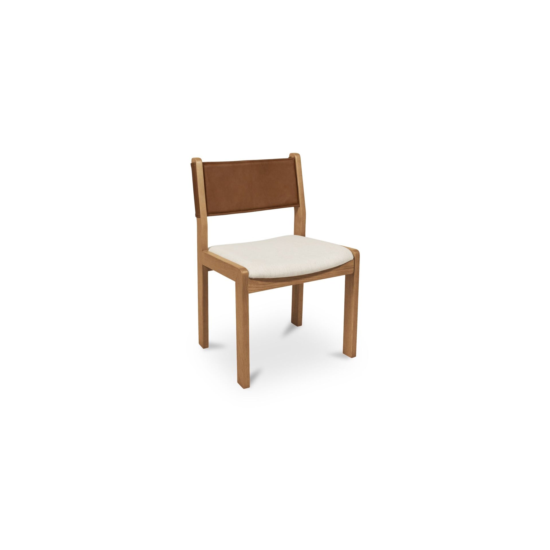 Elsinore Dining Chair, Solid Oak Frame, Top Grain Leather Back, Carved-Back Detail, Tan