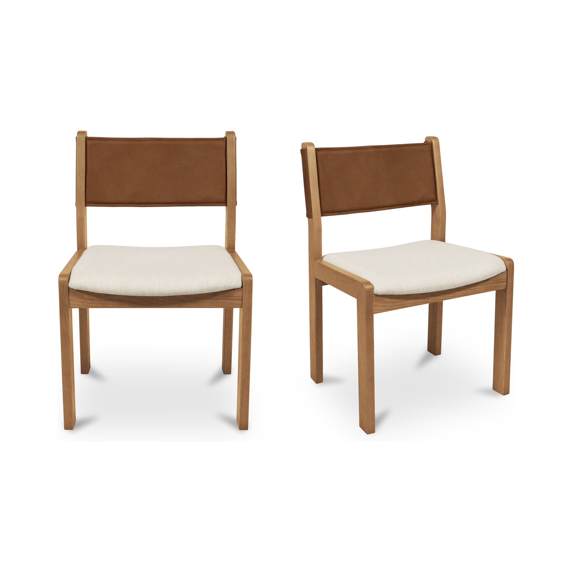 Elsinore Dining Chair, Solid Oak Frame, Top Grain Leather Back, Carved-Back Detail, Tan