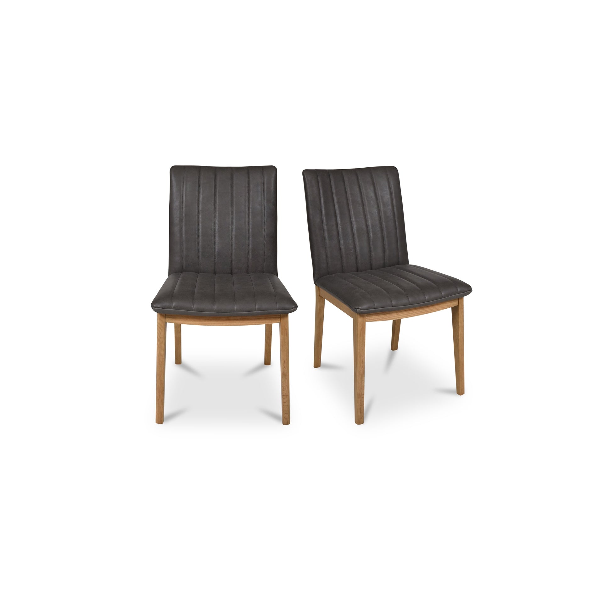 Cyrus Dining Chair, Slim Solid Oak Frame with Top Grain Leather, Curved Backrest, Brown - Set of 2