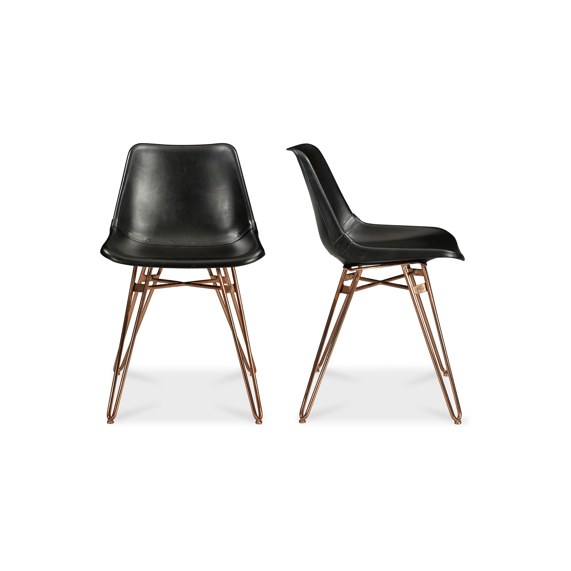 Remy Dining Chair, Goat Leather Upholstery, Fiber Reinforced Plastic Seat, Iron Legs, Black - Set of 2