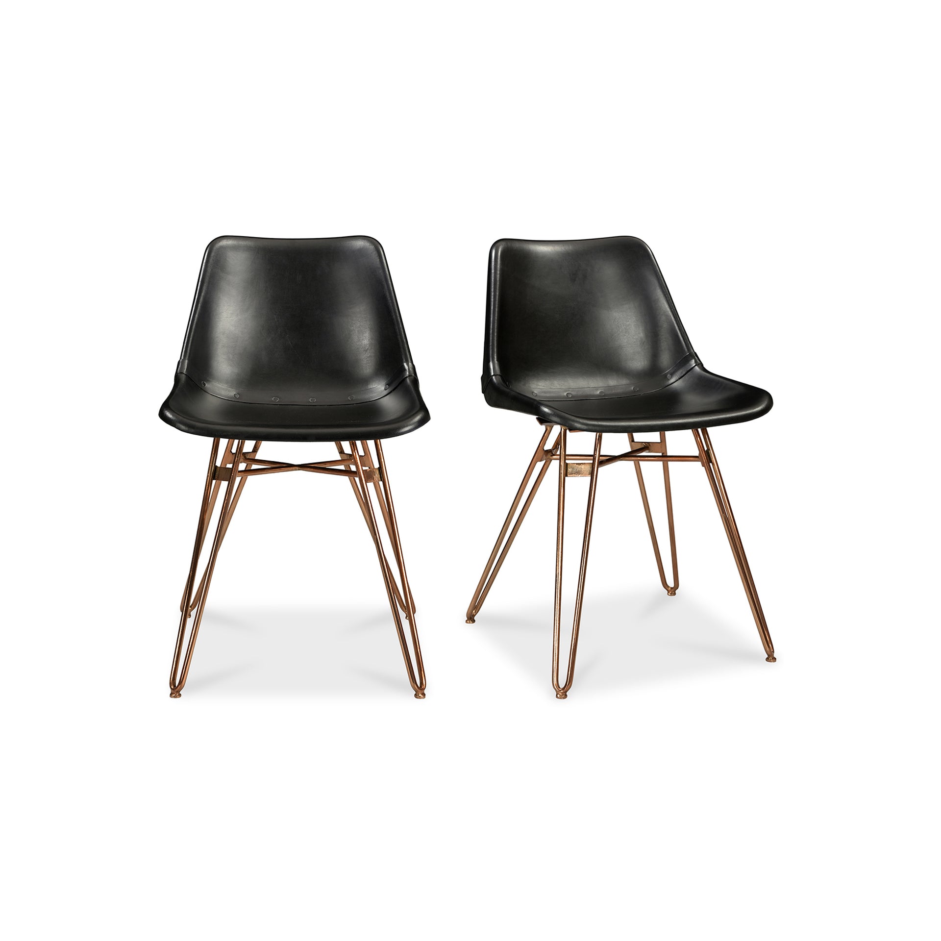 Remy Dining Chair, Goat Leather Upholstery, Fiber Reinforced Plastic Seat, Iron Legs, Black - Set of 2