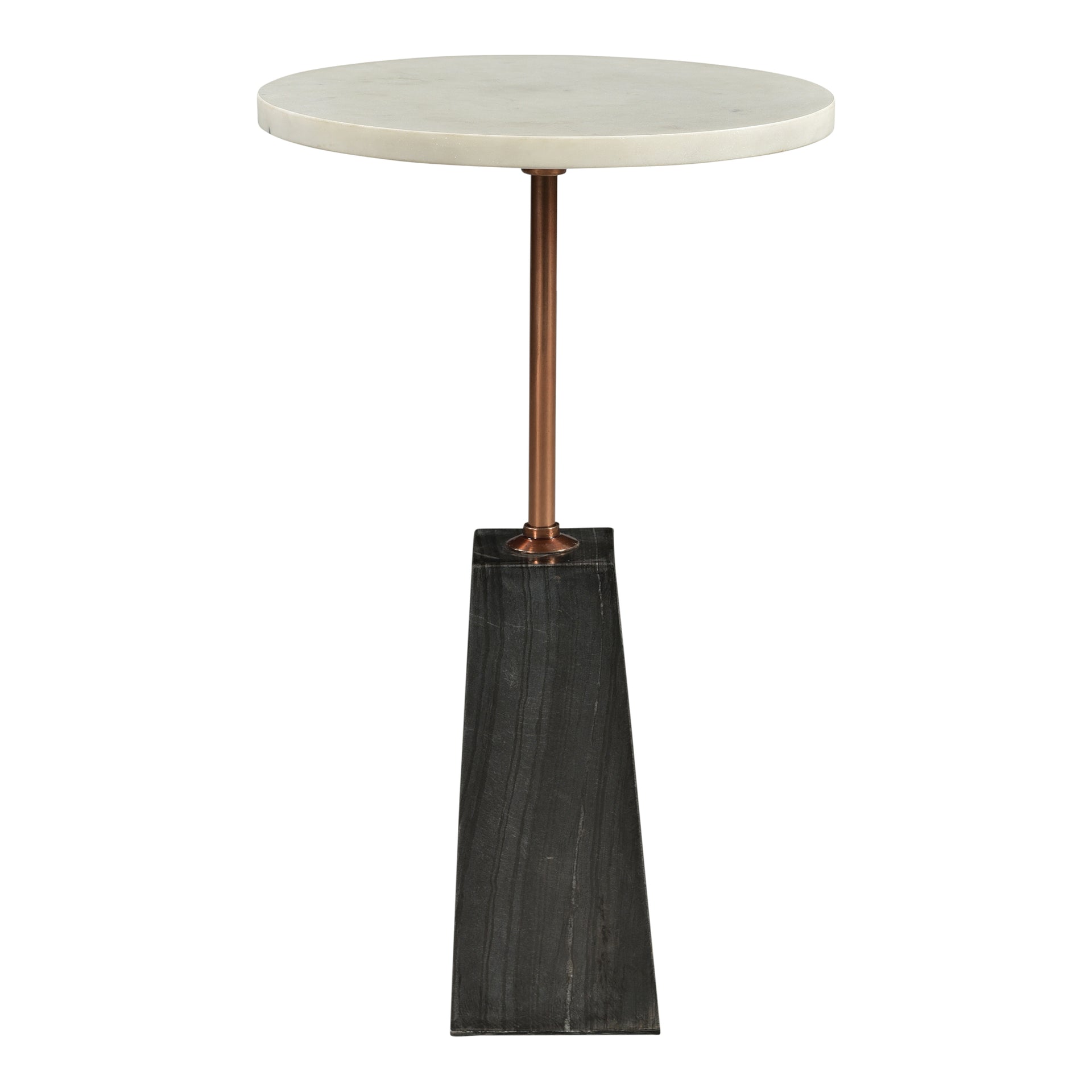 Isolde Accent Table, White Marble Top, Dark Grey Marble Base, Brass Finished Iron, Round