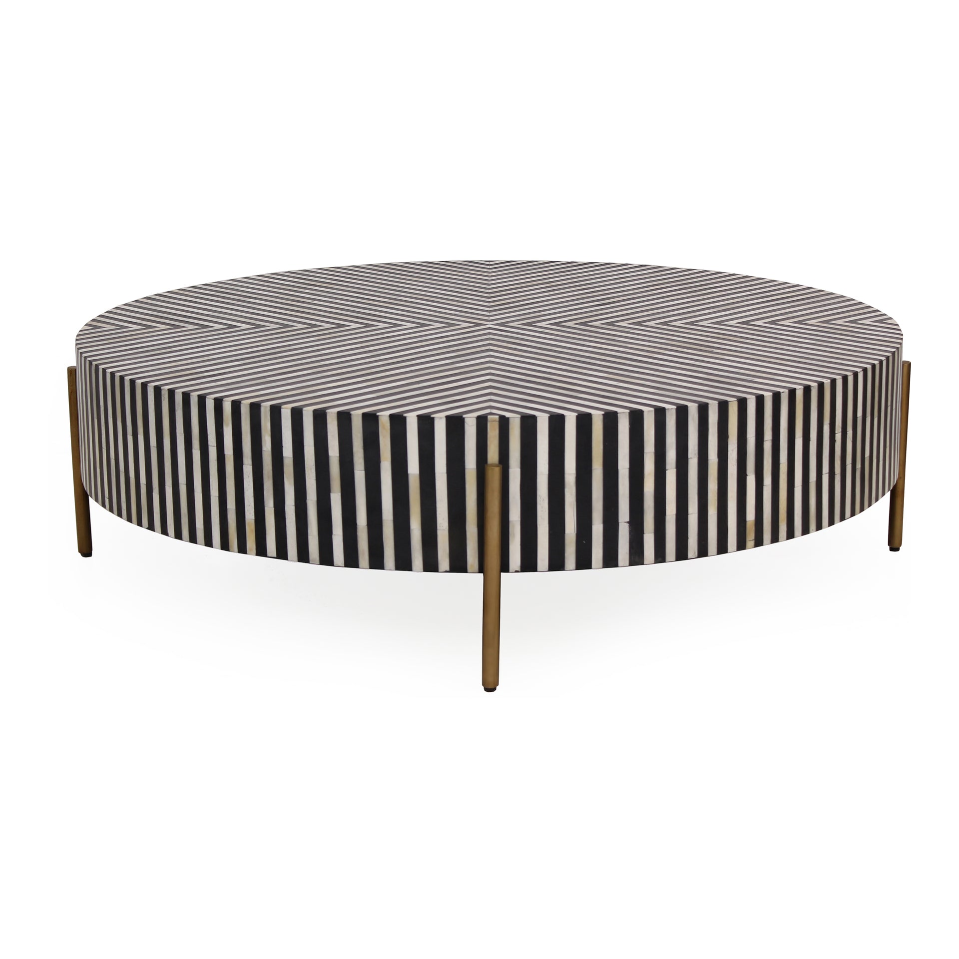 Rumi Coffee Table, Round Resin with Ethically Sourced Camel Bone and Brass-Finished Iron Legs, Multicolor