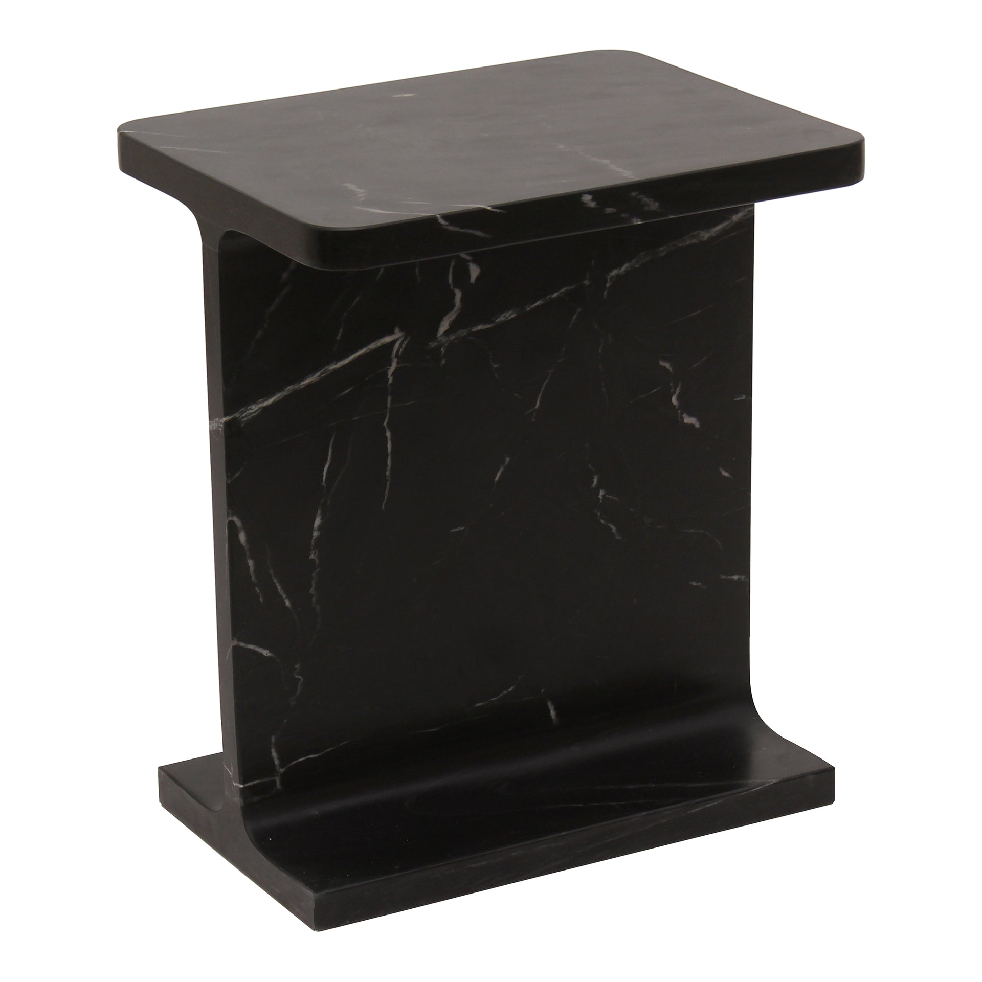 Harrison - Black Marble I-Beam Design Accent Table in Black