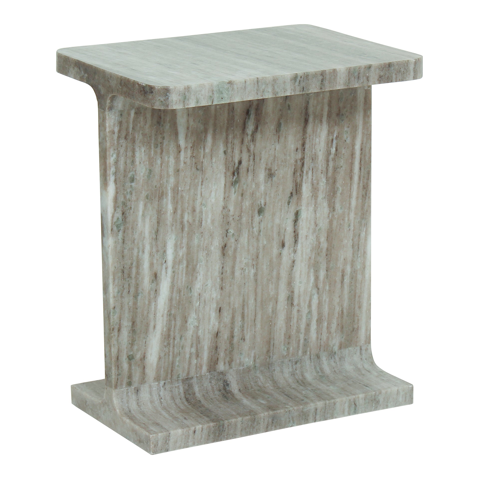Harrison - Caramel Brown Marble I-Beam Design Accent Table in Taupe