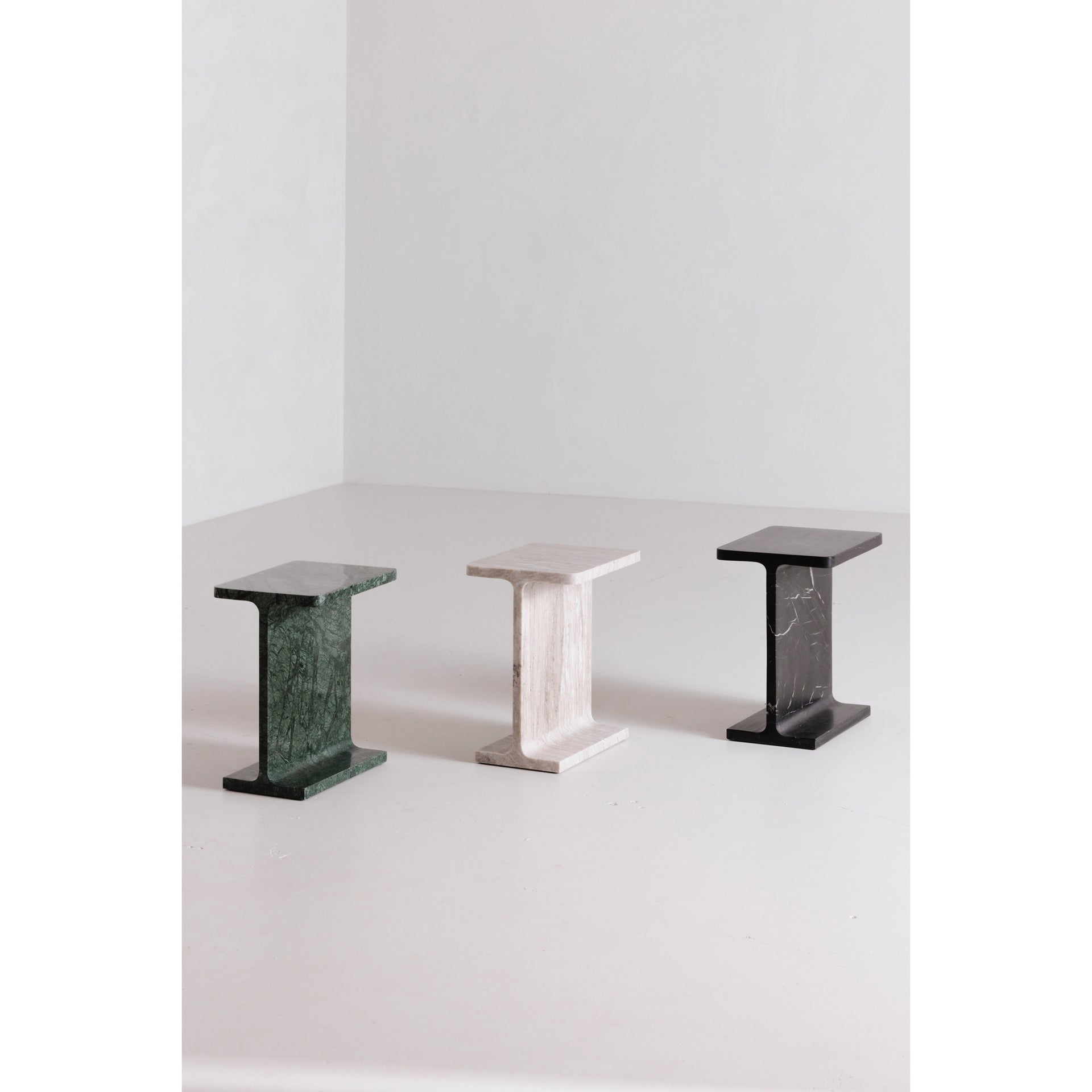 Harrison - Caramel Brown Marble I-Beam Design Accent Table in Taupe