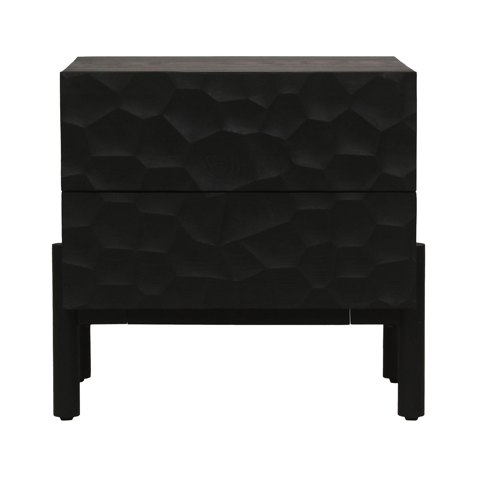 Hattori, Nightstand Contemporary Solid Oak with Organic Detailing, Black