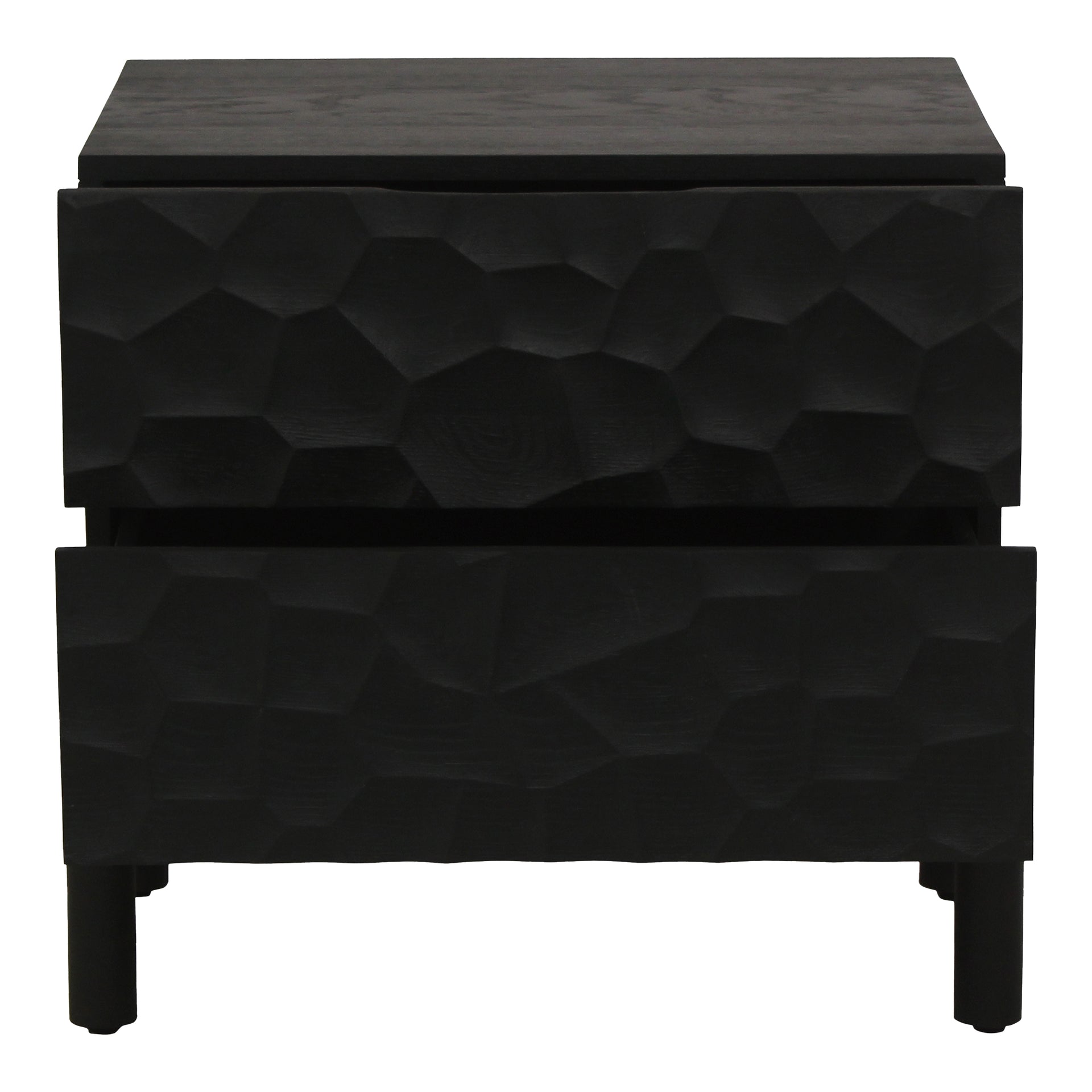 Hattori, Nightstand Contemporary Solid Oak with Organic Detailing, Black