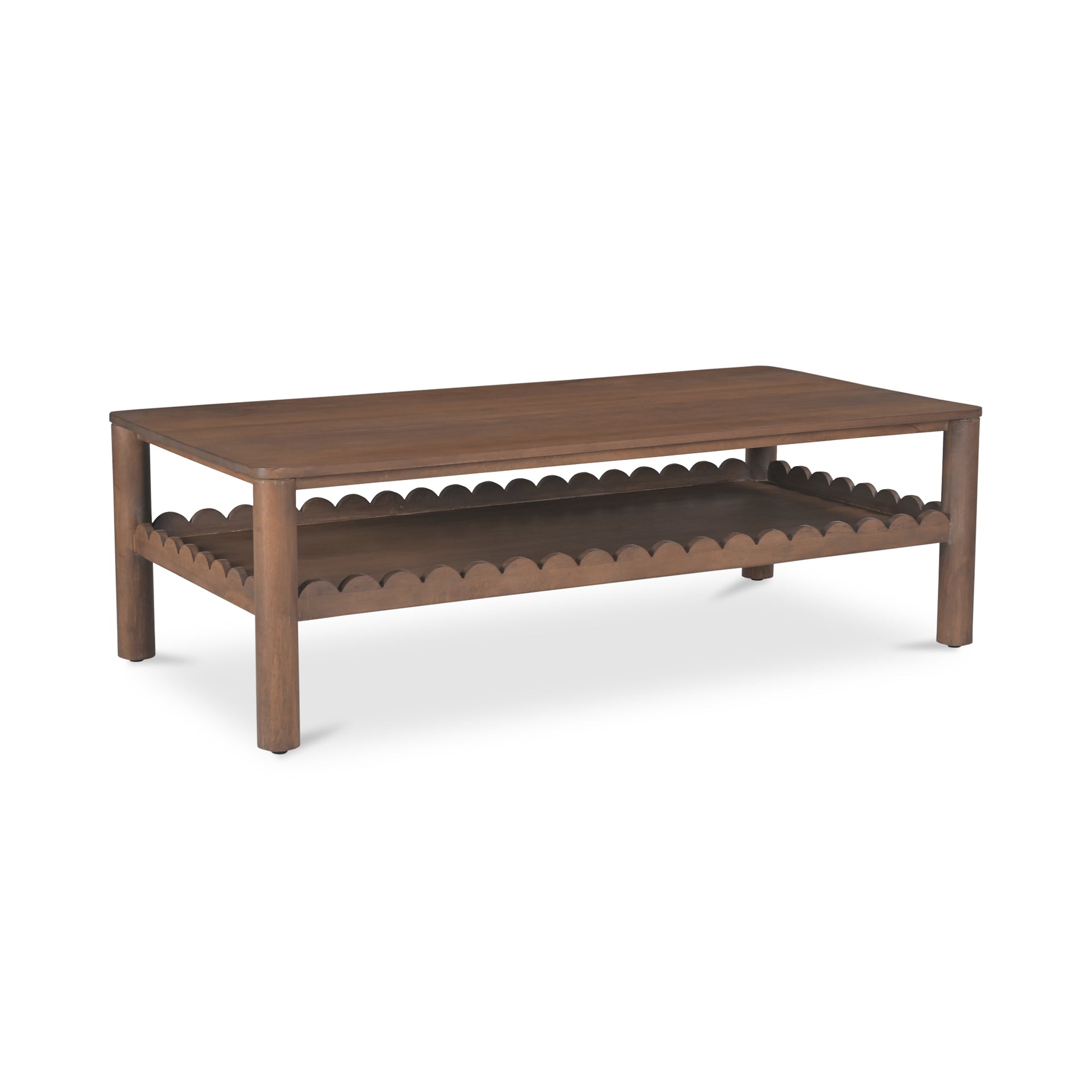Thalen Coffee Table, Rectangular Mango Wood Top with Geometric Rounded Legs, Vintage Brown
