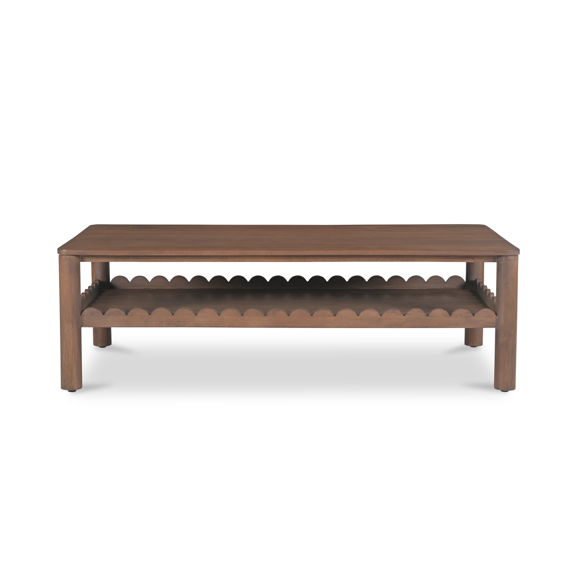 Thalen Coffee Table, Rectangular Mango Wood Top with Geometric Rounded Legs, Vintage Brown