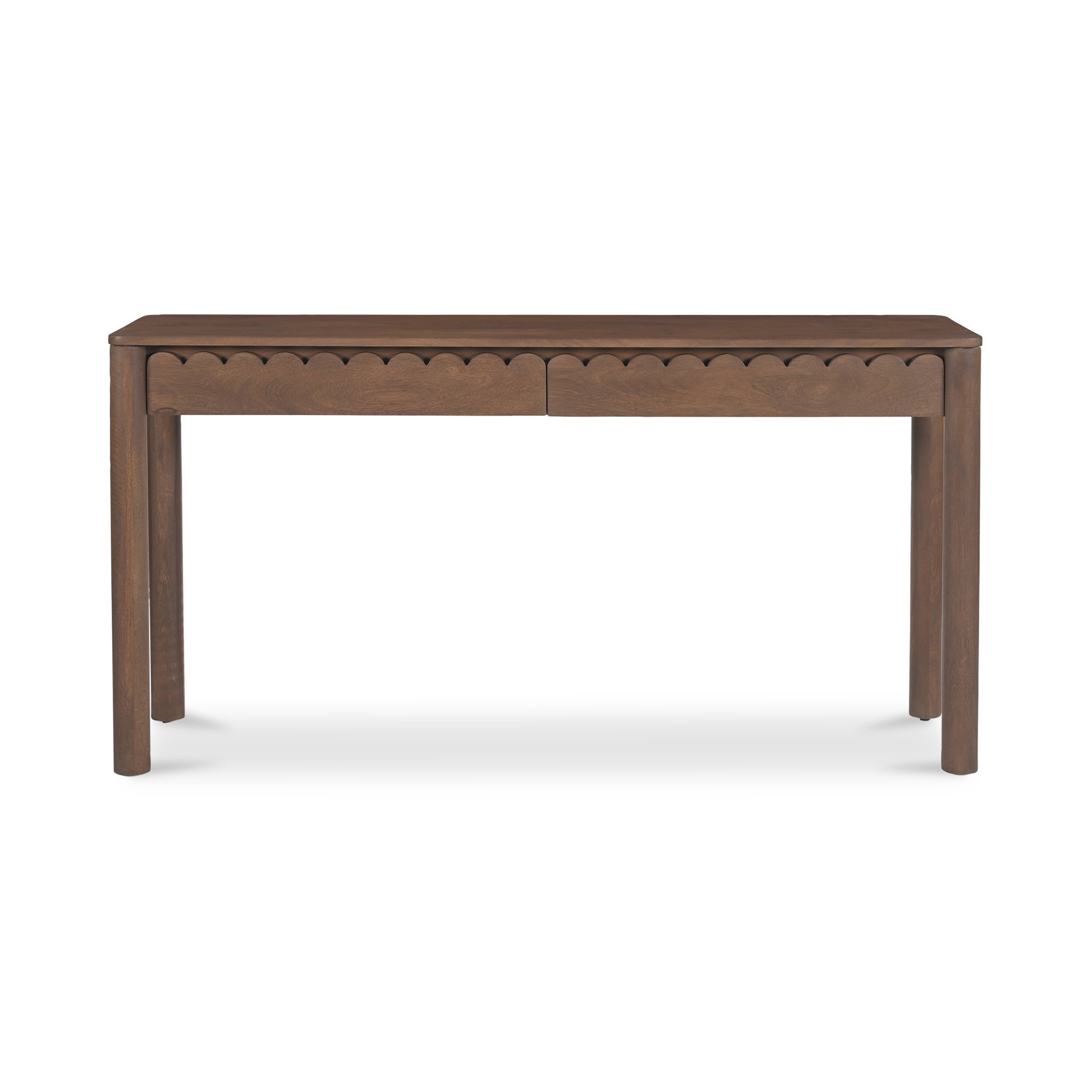 Thalen Console Table, Rectangular Mango Wood Top with 2 Drawers and Round Legs, Vintage Brown