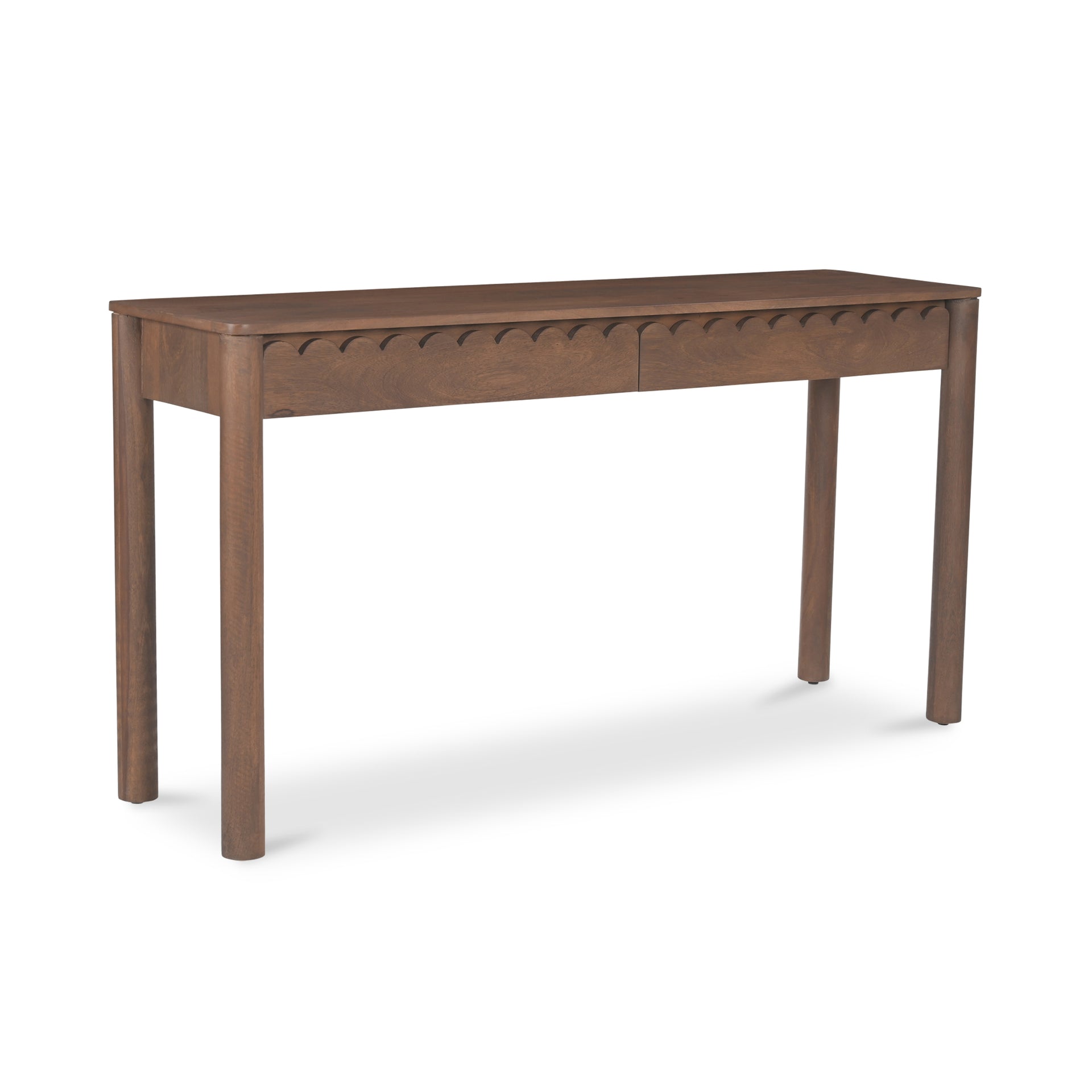 Thalen Console Table, Rectangular Mango Wood Top with 2 Drawers and Round Legs, Vintage Brown