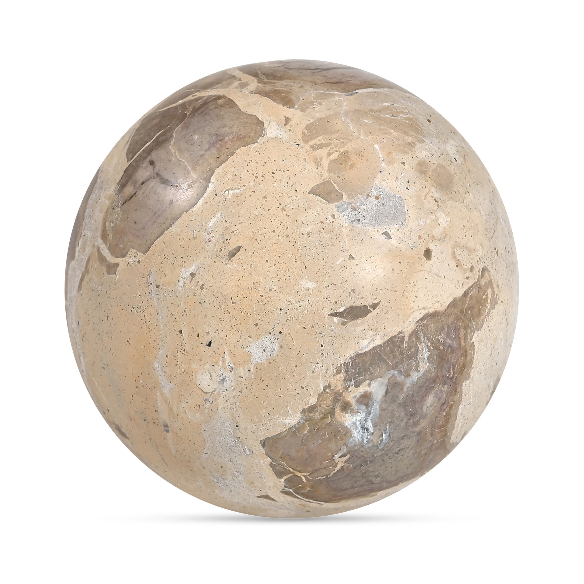 Landry Tabletop Accent, Round, Tendu Beige Marble, Polished Sphere, Felted Flat Base, Tendu Beige Marble
