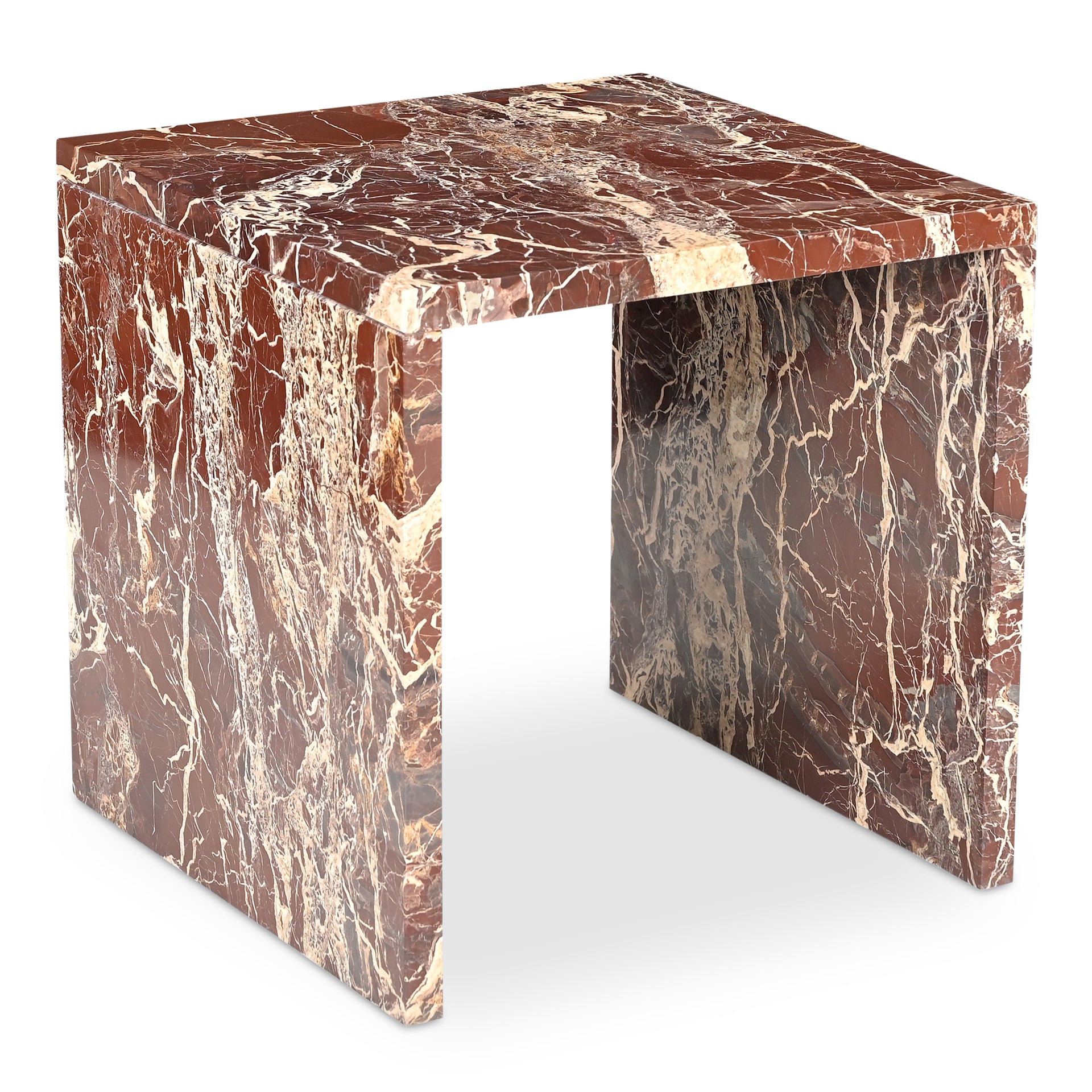Nerida Accent Table, Square, Italian Mixed Marble and Iron, Red