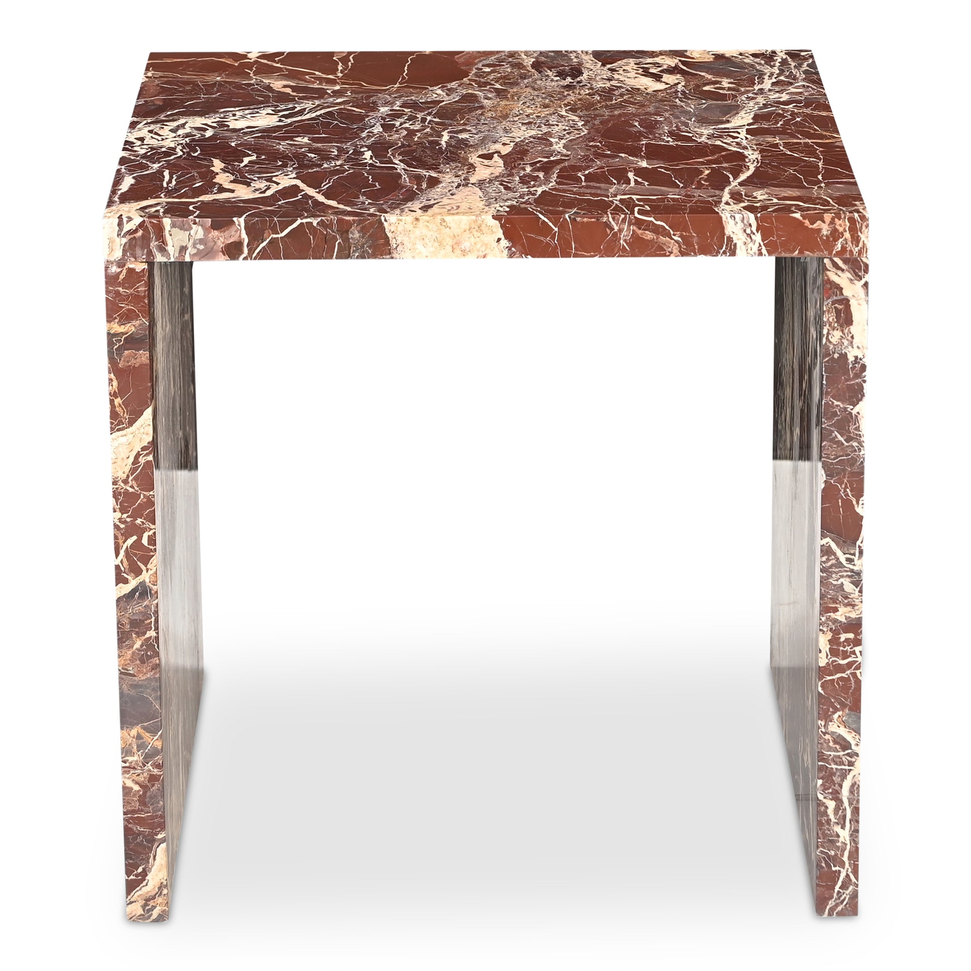Nerida Accent Table, Square, Italian Mixed Marble and Iron, Red