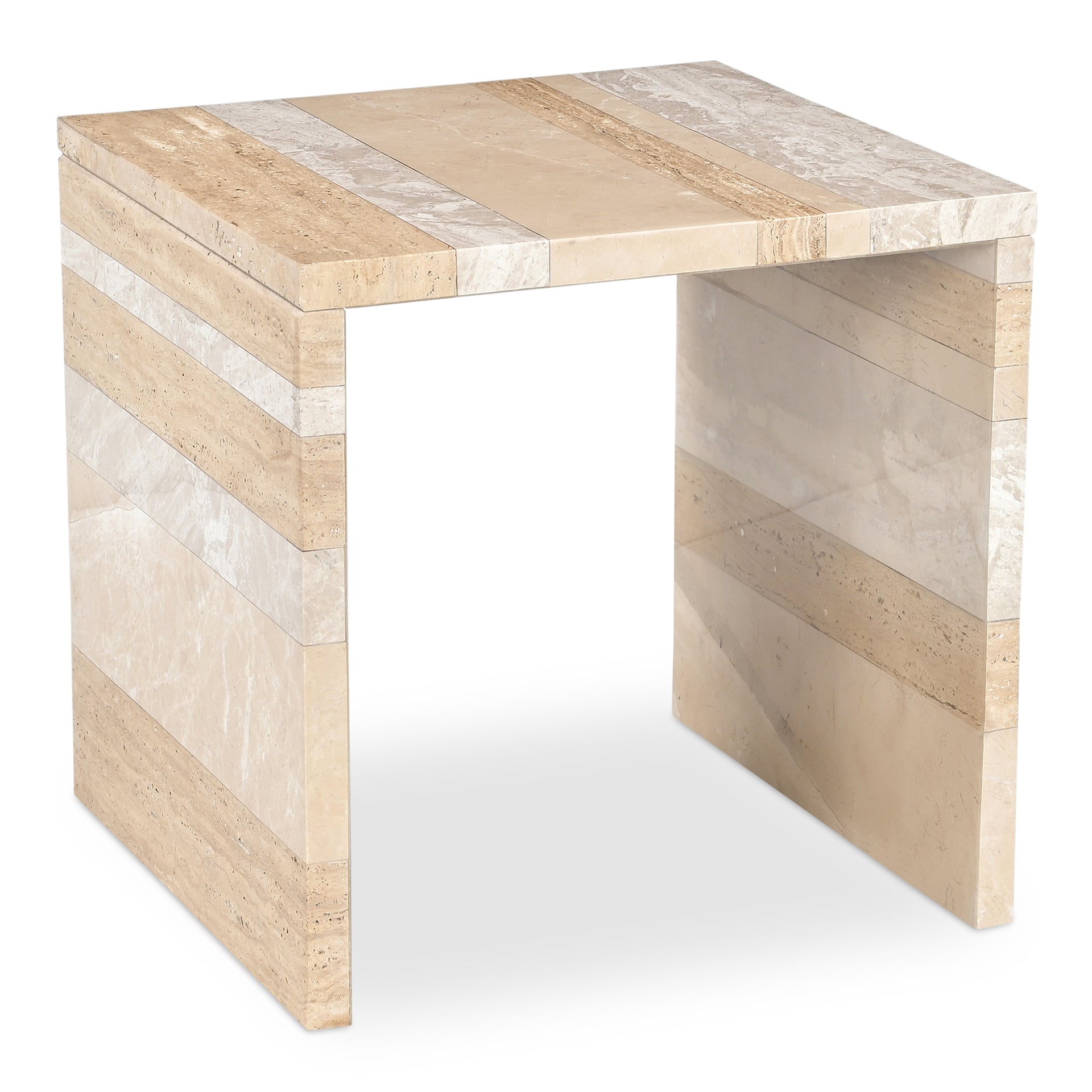 Nerida Accent Table, Square, Italian Mixed Marble and Iron, Neutral Multicolor