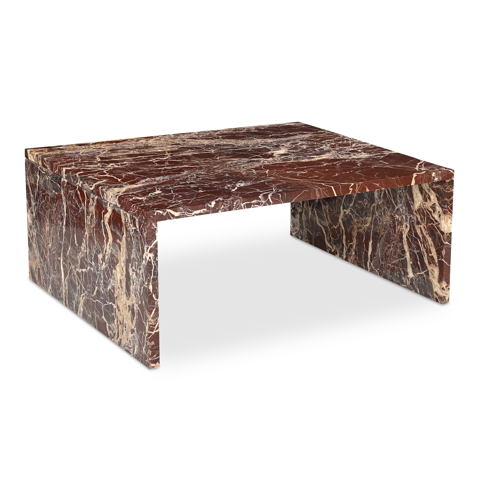 Nerida Coffee Table, Rectangular, Italian Mixed Marble and Iron, Red
