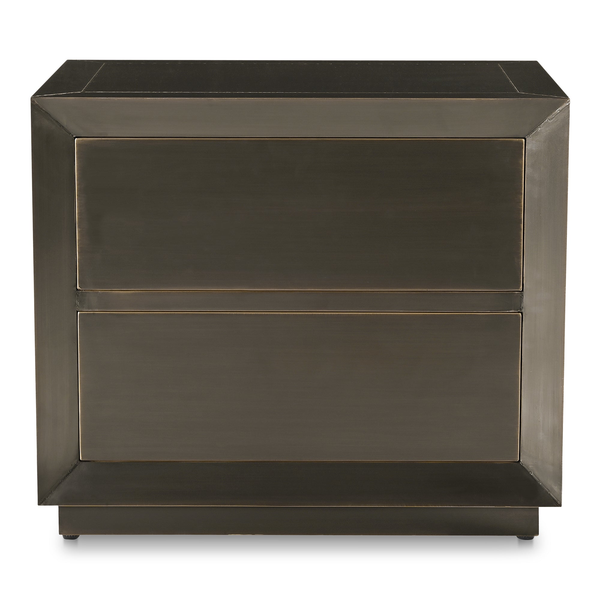 Onyx Nightstand, Rectangular, Brass-Clad Metal and MDF, Patina Finish,