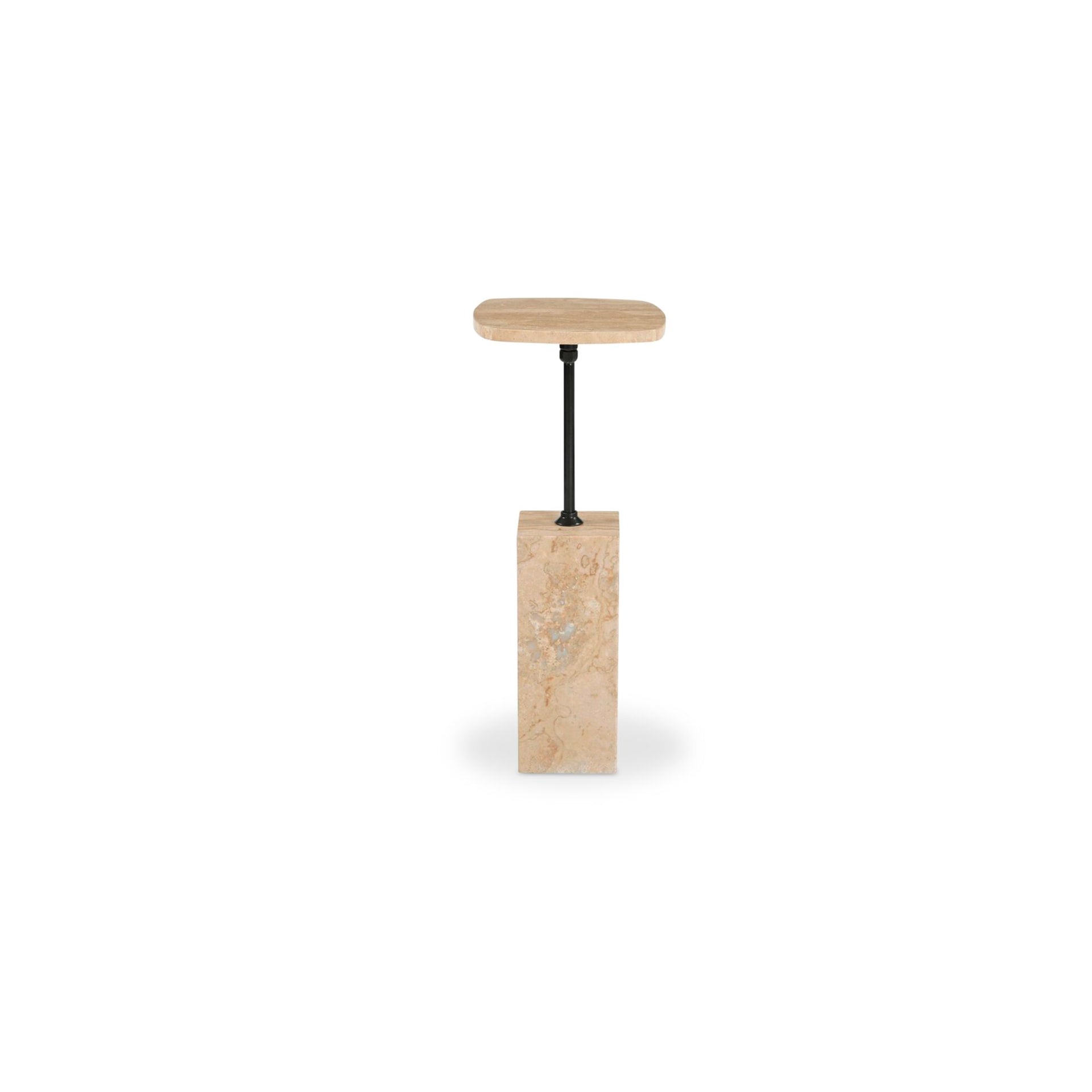 Cassidan Side Table, Square, Natural Travertine, Iron Base, Blackened Bronze Finish, Travertine