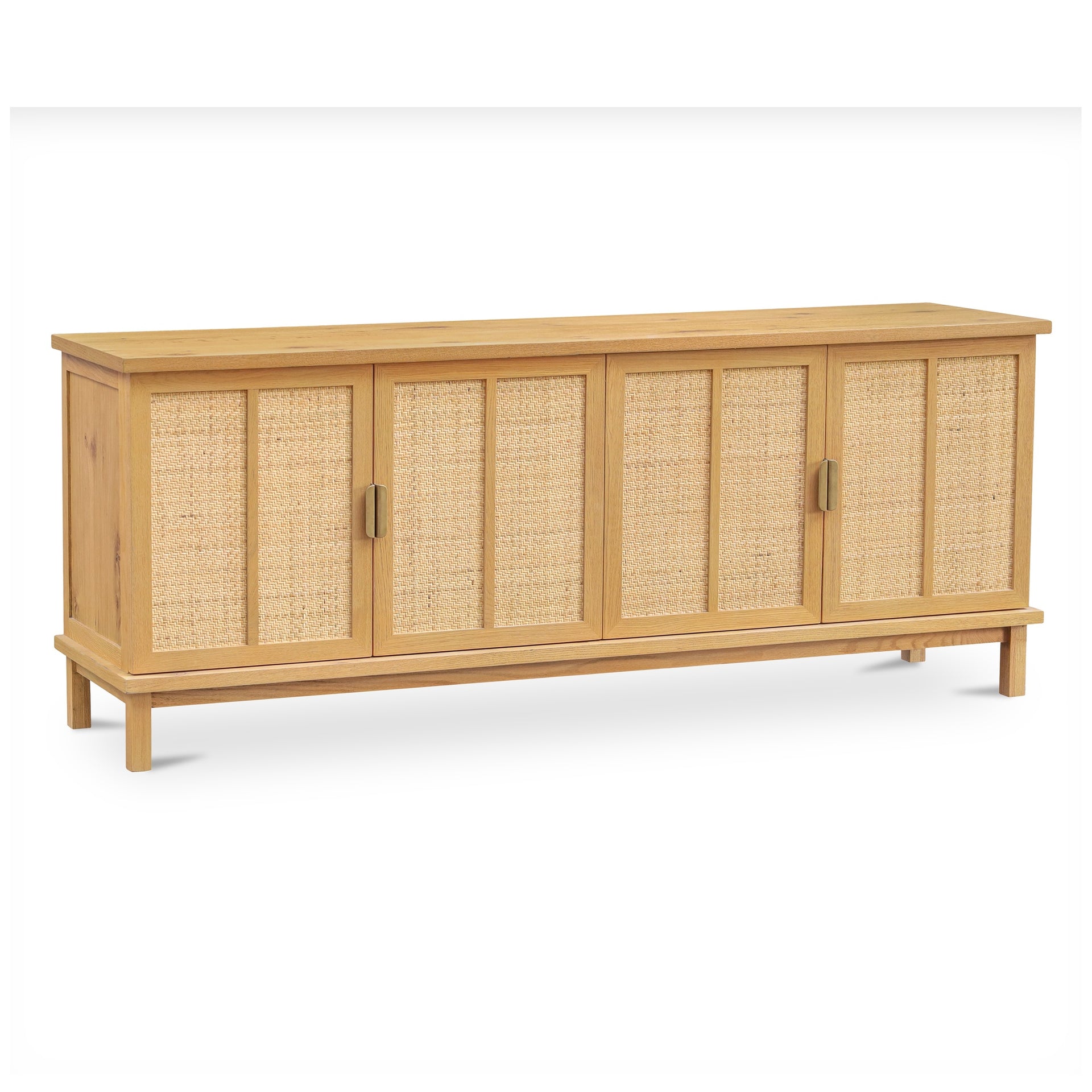 Vionelle Sideboard, Rectangular Solid Oak With Rattan, Soft-Close Doors, Natural Finish