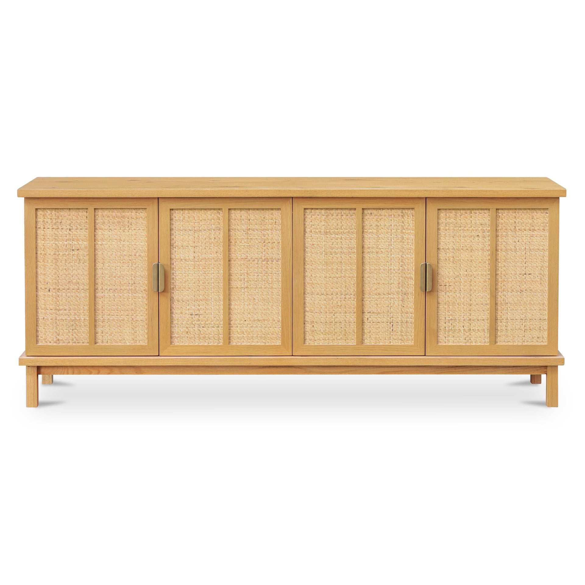 Vionelle Sideboard, Rectangular Solid Oak With Rattan, Soft-Close Doors, Natural Finish