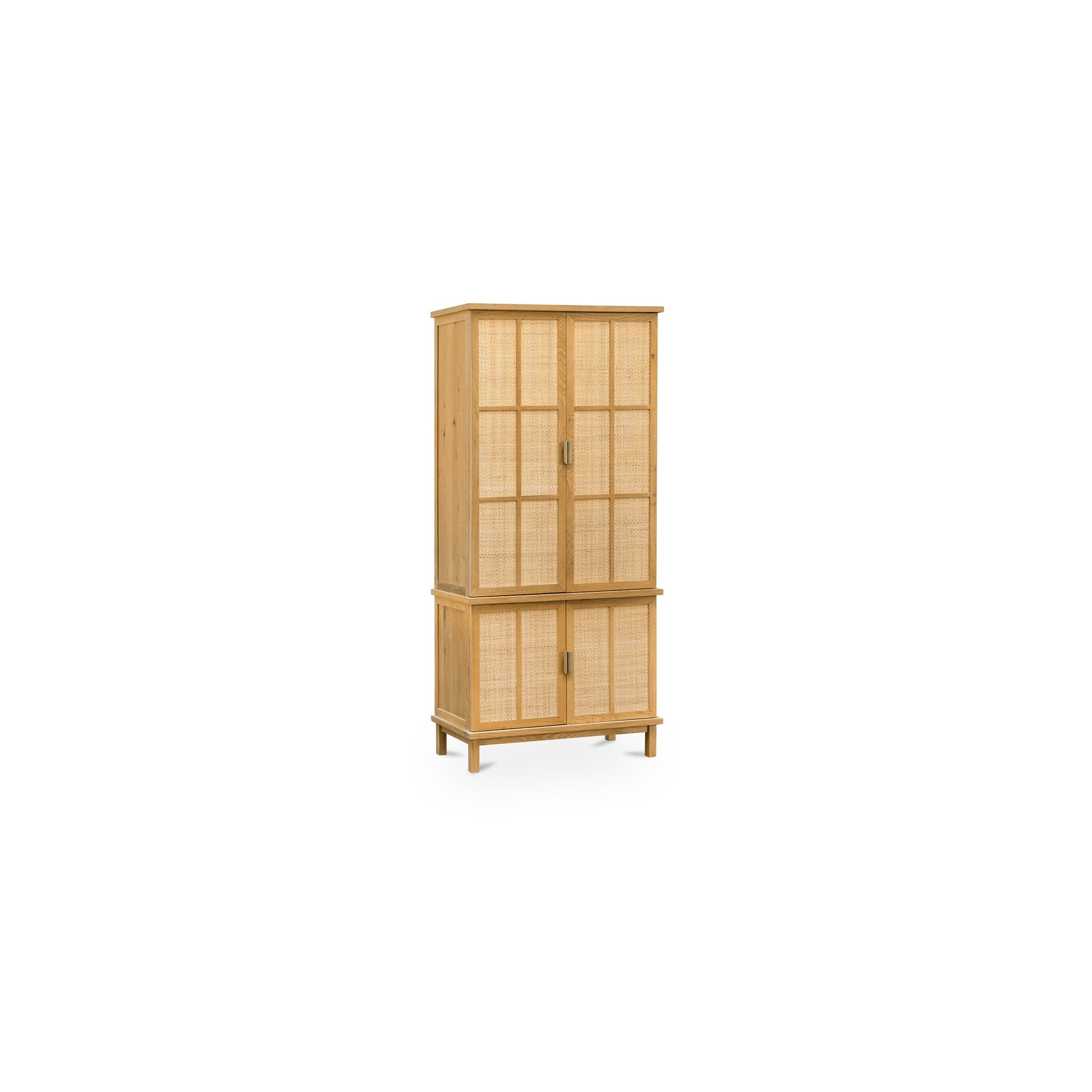 Vionelle Cabinet, Rectangular Solid Oak With Rattan, Adjustable Shelves, Natural Finish