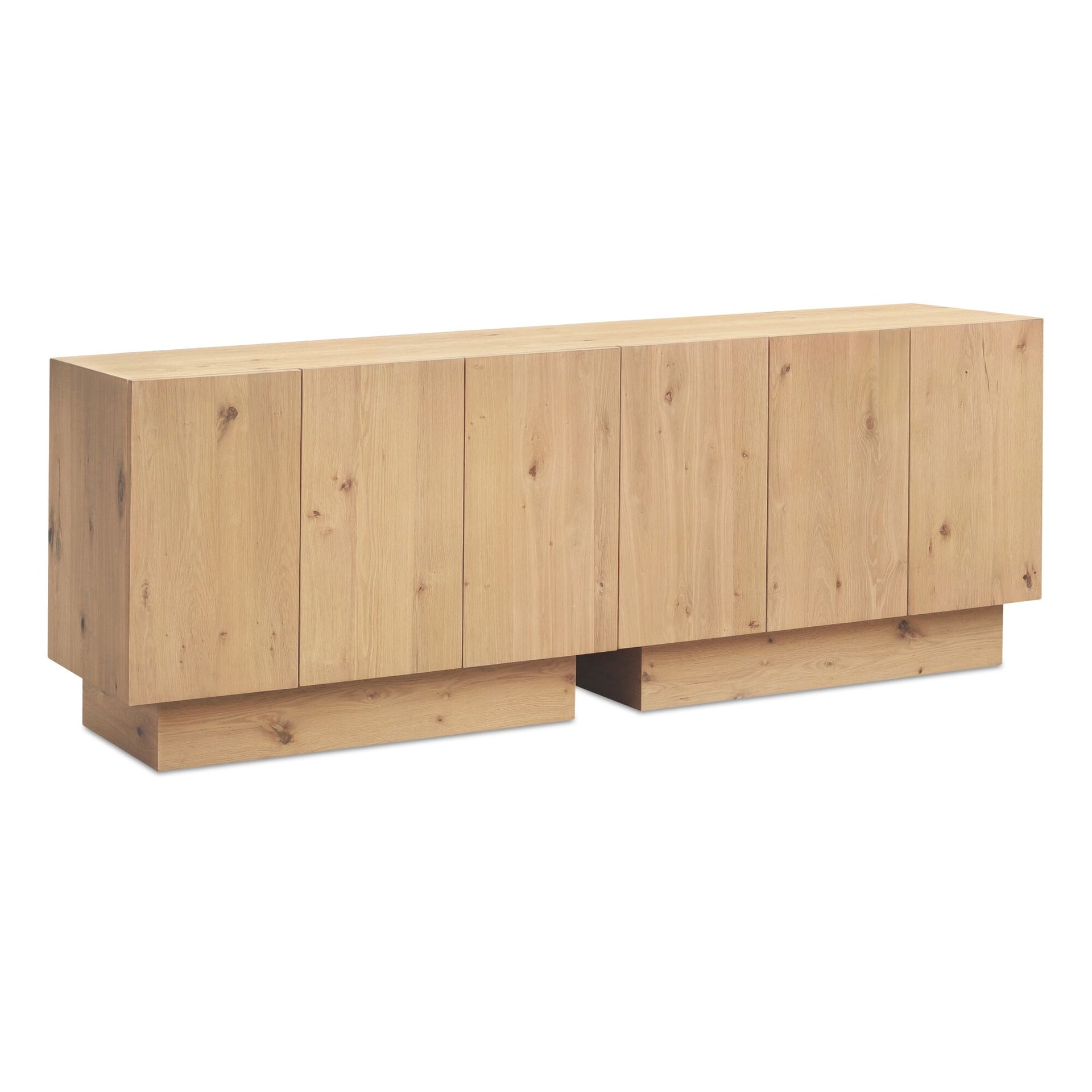 Lorinda Sideboard, Rectangular, Solid Oak With Rattan Doors, 3 Adjustable Shelves With Cable Management, Natural Finish