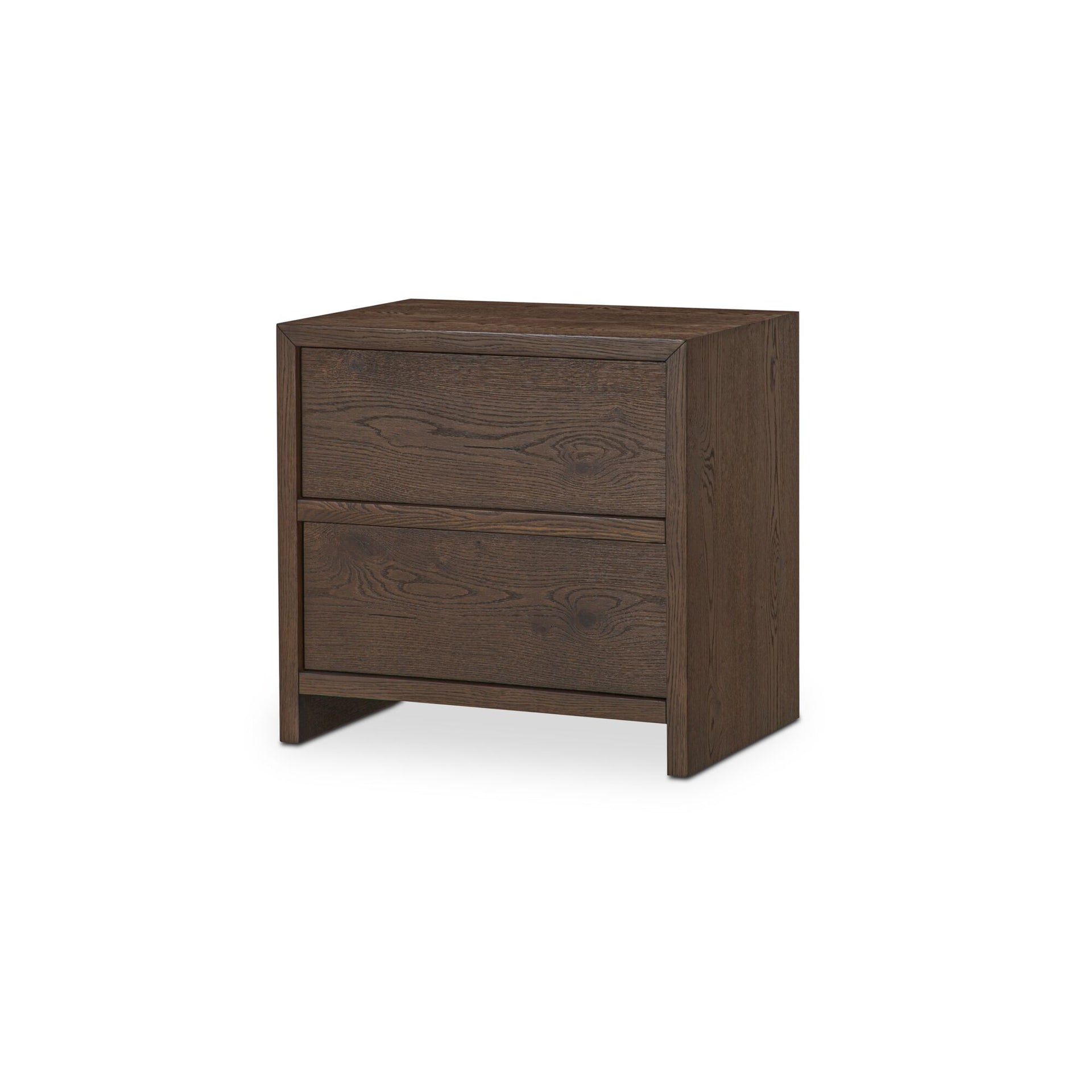Norabel Nightstand, Squared Frame, Oak Veneer, Wirebrushed Finish, Push-to-Open Drawers, Brown